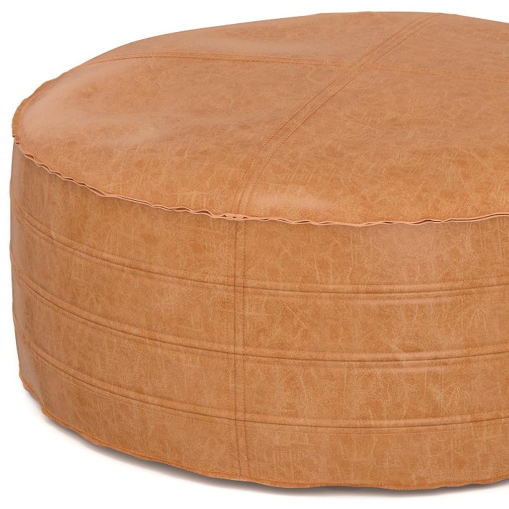 32" Brown Faux Leather Round Pouf Ottoman-4