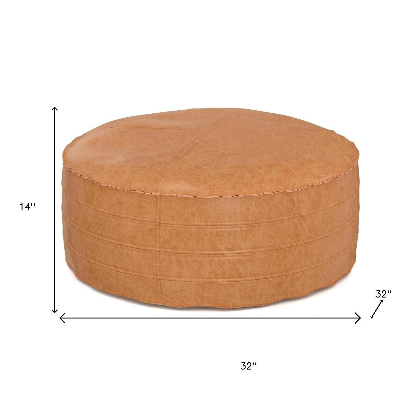 32" Brown Faux Leather Round Pouf Ottoman-8