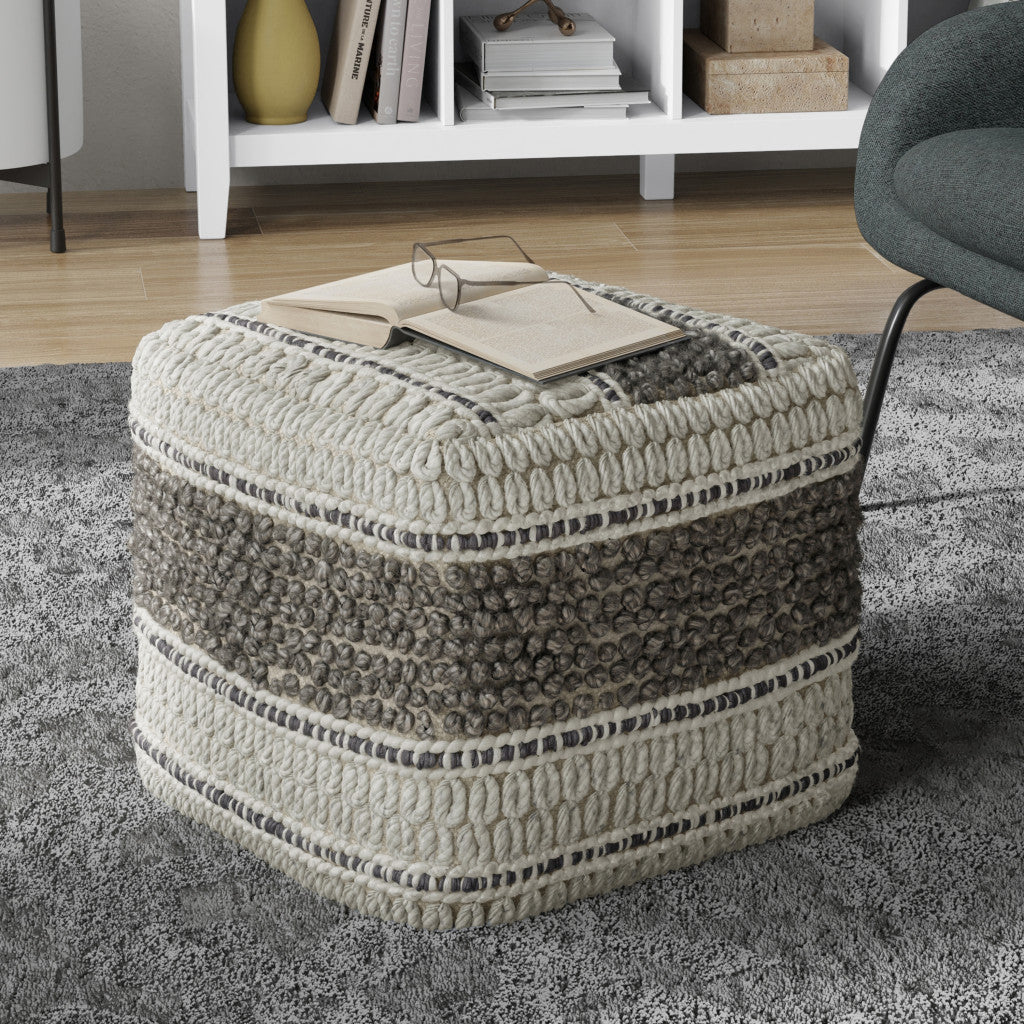 18" Brown Wool Pouf Ottoman-7