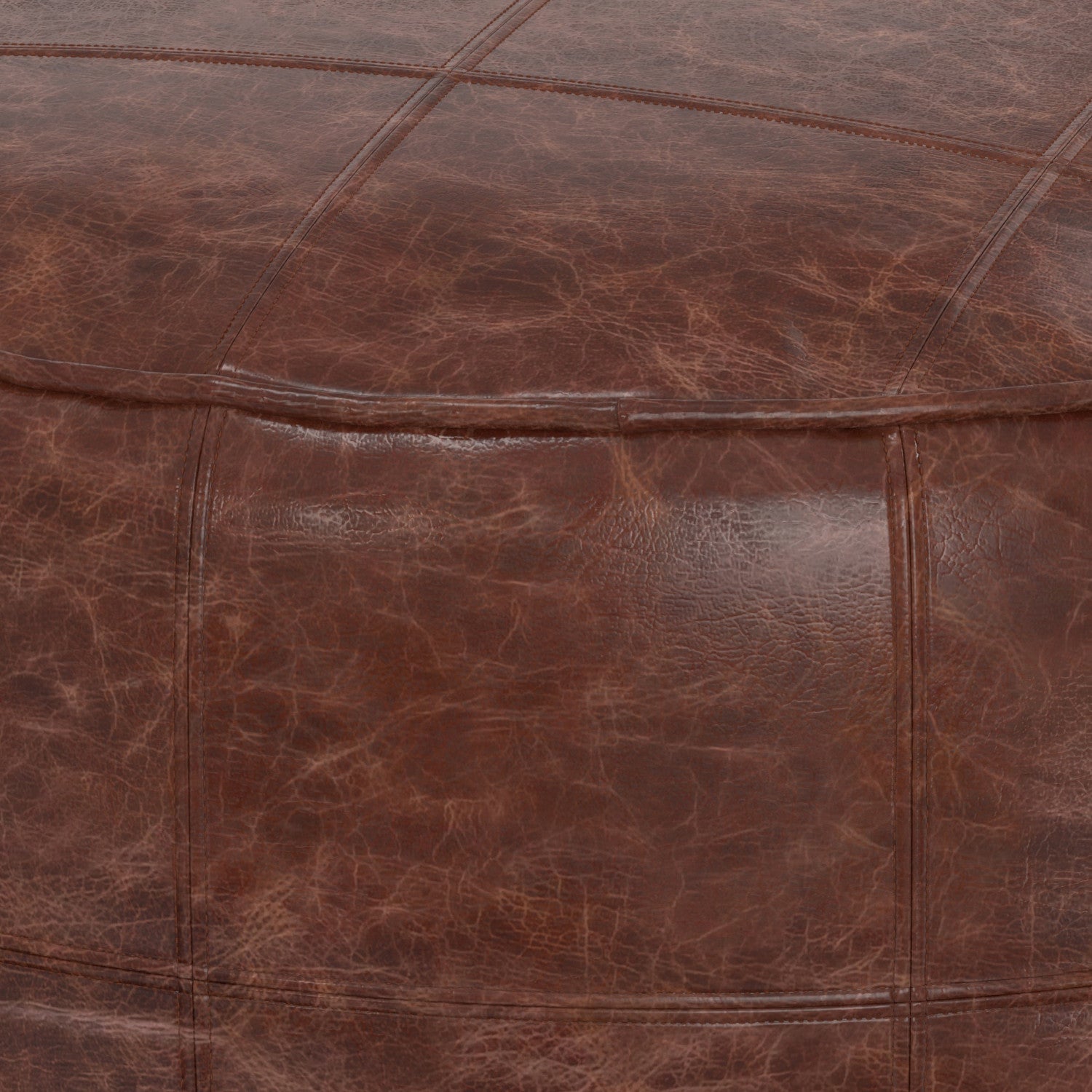 34" Brown Leather Round Pouf Ottoman-7
