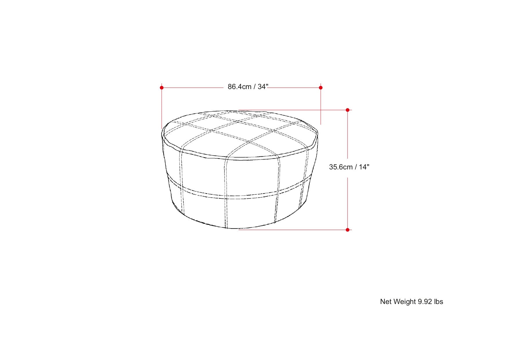 34" Brown Leather Round Pouf Ottoman-8