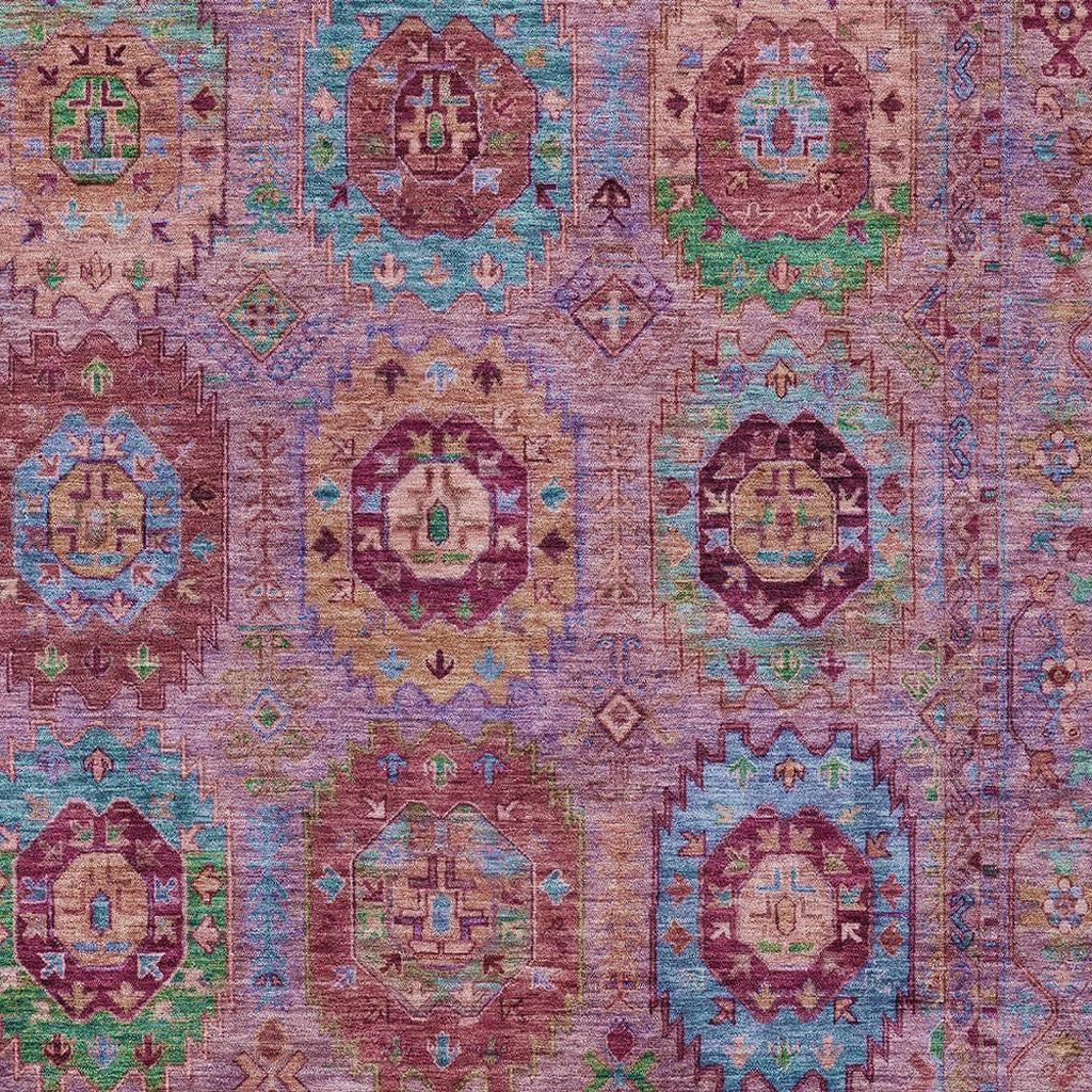 3' X 5' Pink Green And Mauve Medallion Washable Indoor Outdoor Area Rug-6