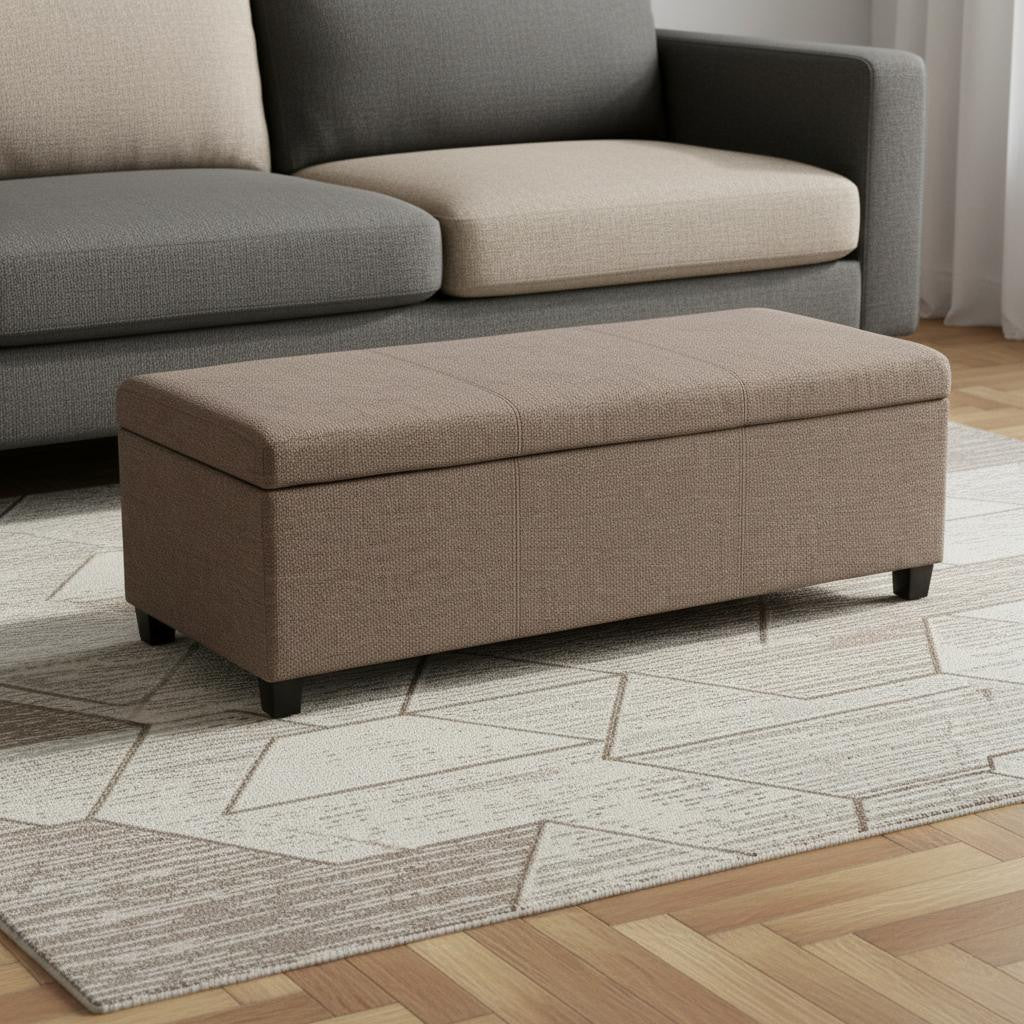 48" Dark Brown and Fawn Upholstery Storage Ottoman-1