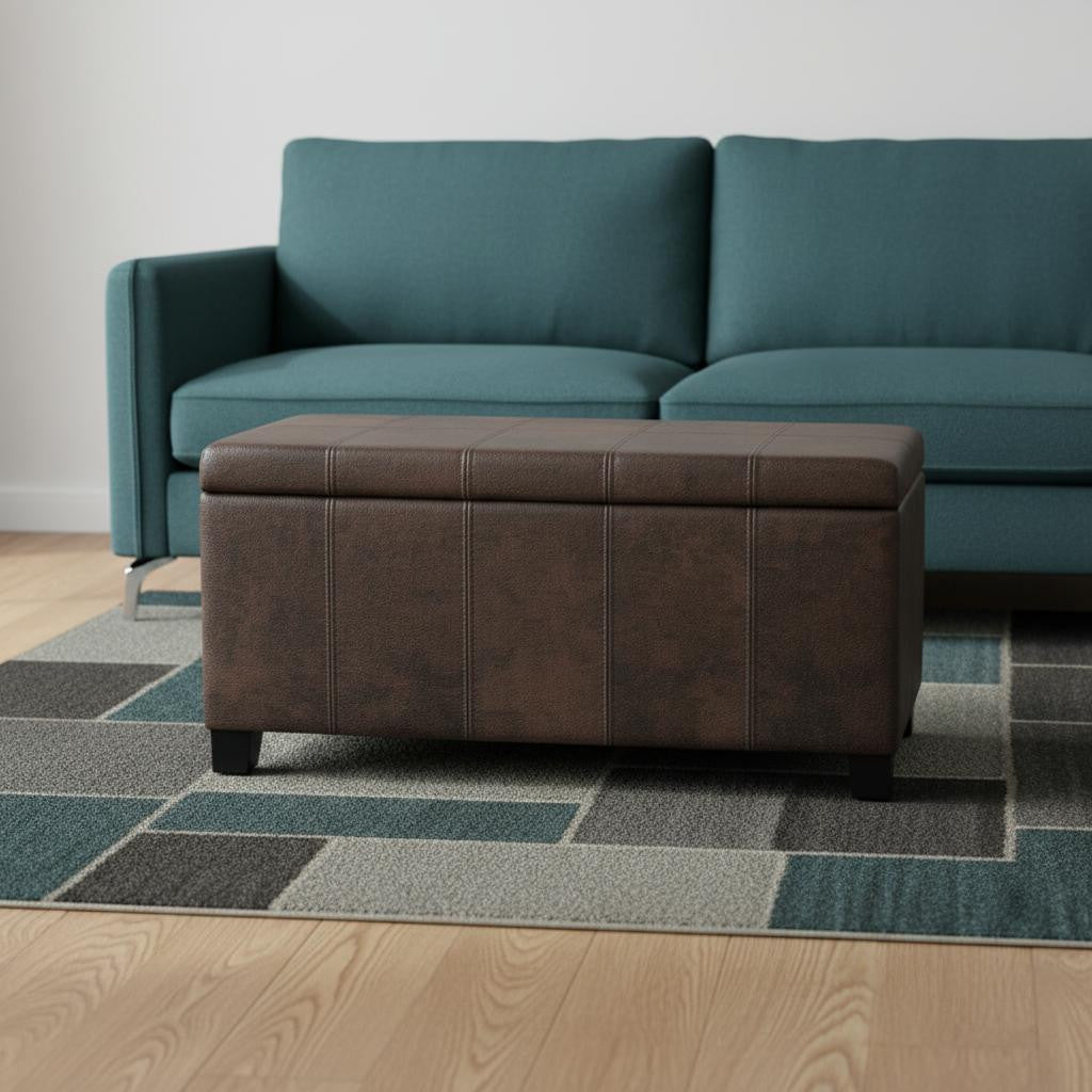 36" Dark Brown and Brown Upholstery Storage Ottoman-1