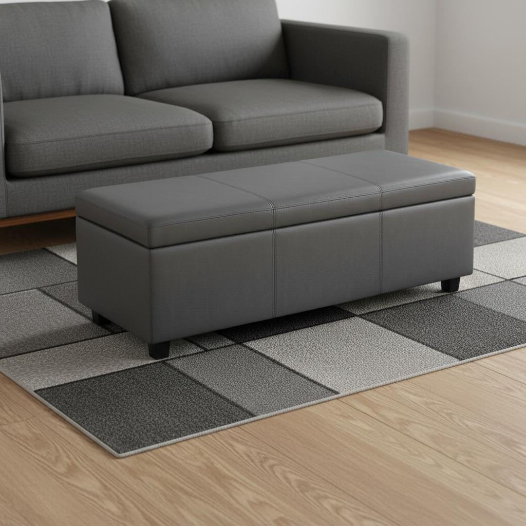 48" Dark Brown and Gray Upholstery Storage Ottoman-1