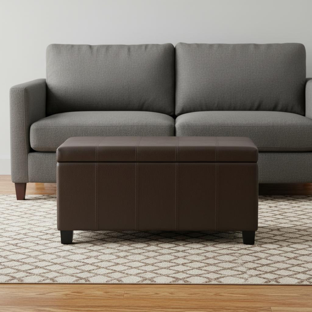 36" Dark Brown and Chocolate Upholstery Storage Ottoman-1