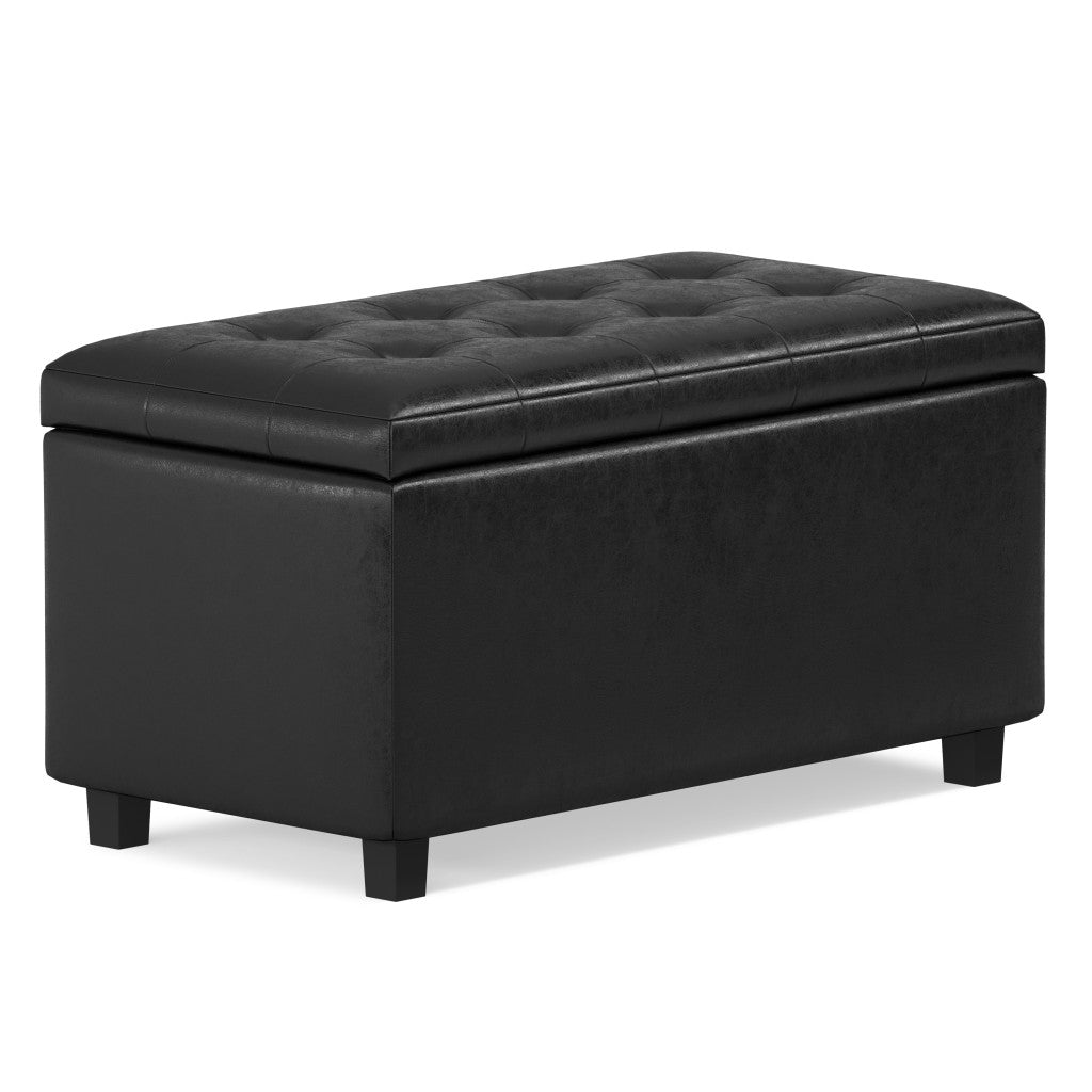 34" Dark Brown and Black Upholstery Storage Ottoman-0
