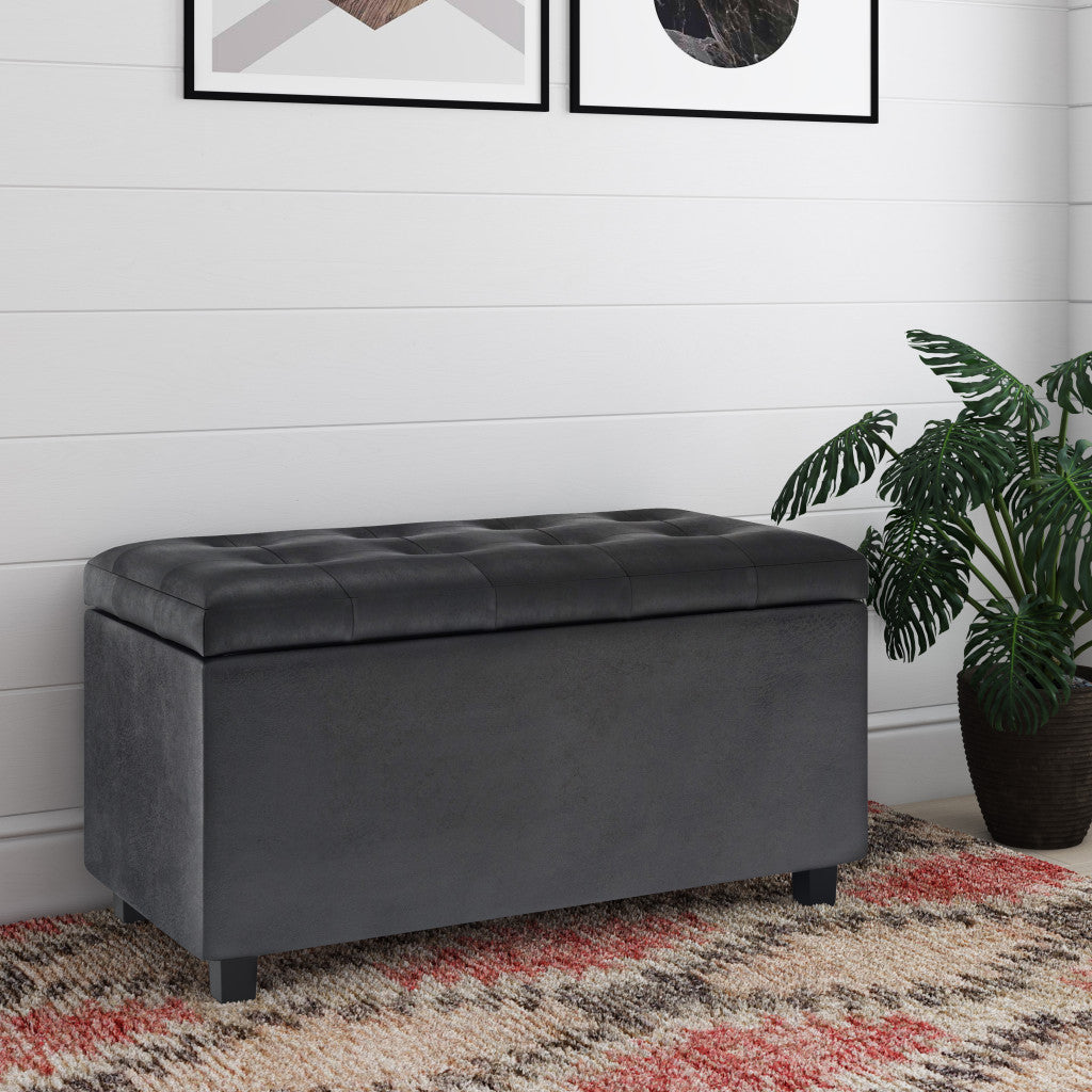 34" Dark Brown and Black Upholstery Storage Ottoman-7