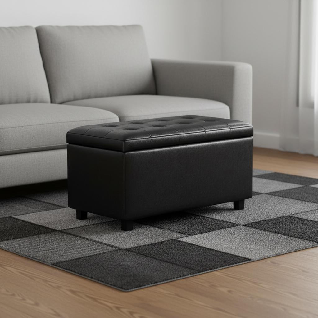 34" Dark Brown and Black Upholstery Storage Ottoman-1