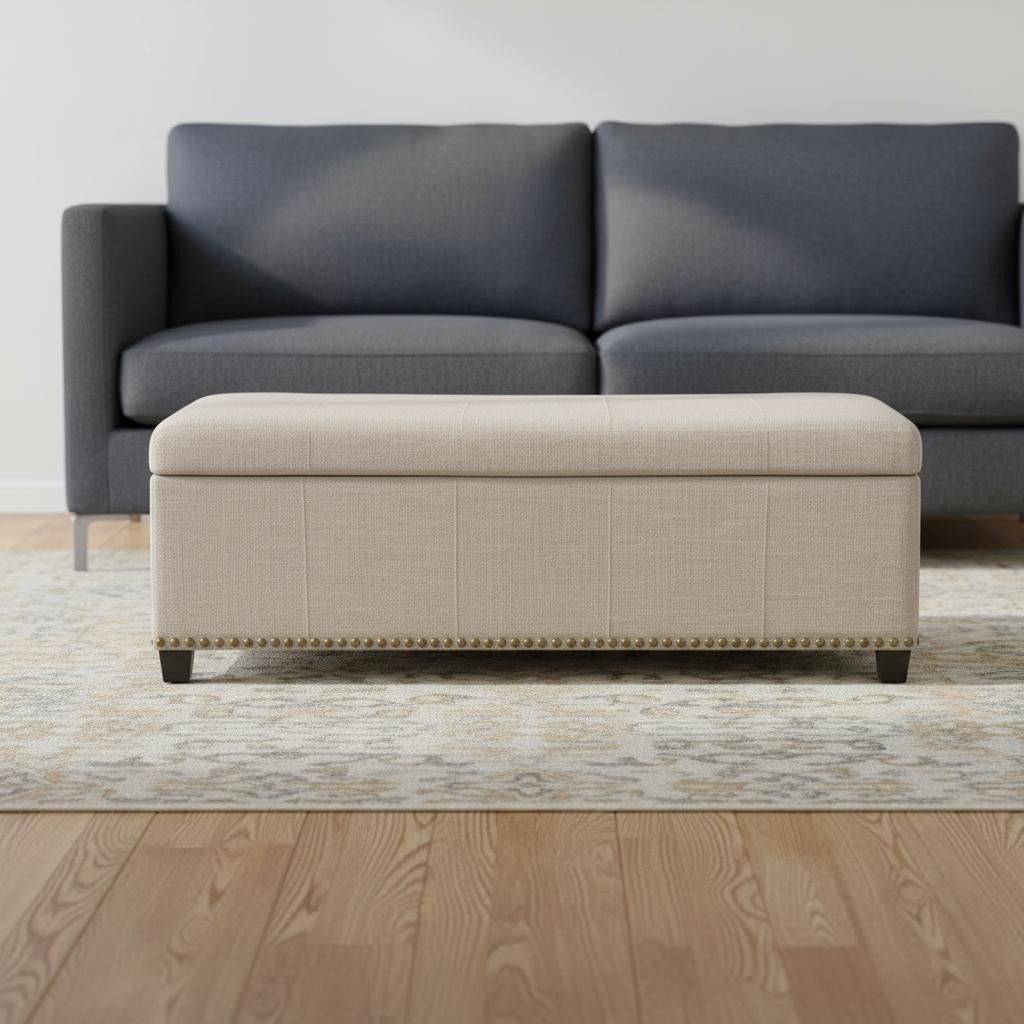 48" Dark Brown and Cafe Noir Upholstery Storage Ottoman-1