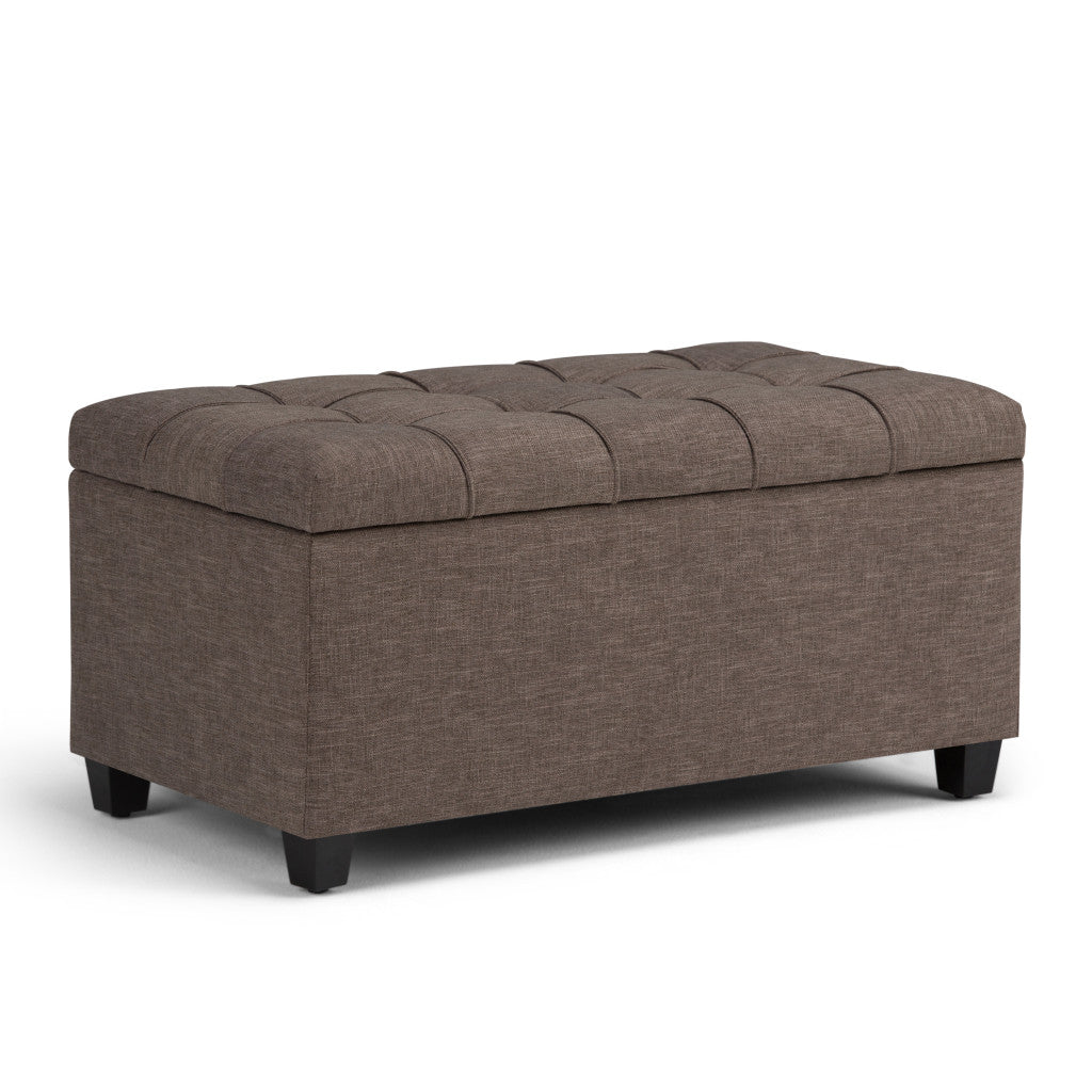 33" Espresso and Fawn Upholstery Storage Ottoman-0