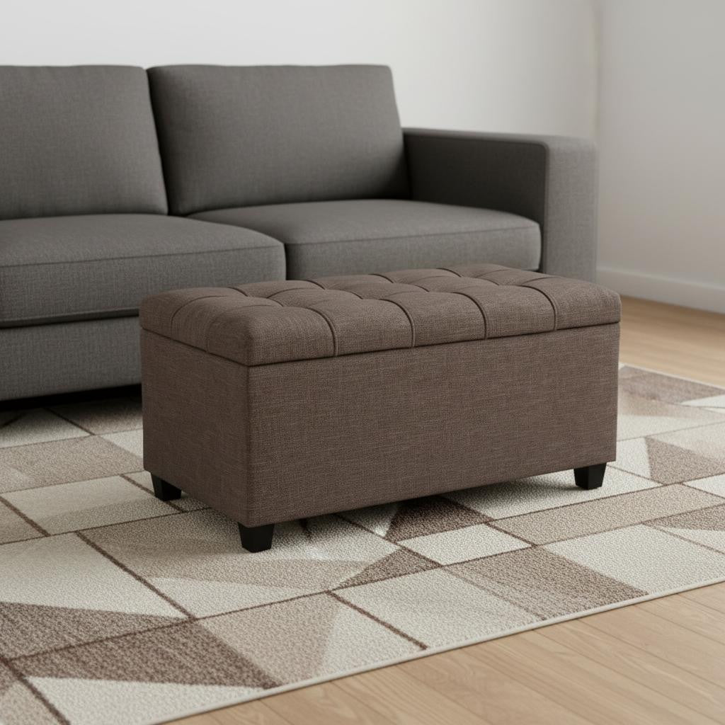 33" Espresso and Fawn Upholstery Storage Ottoman-1