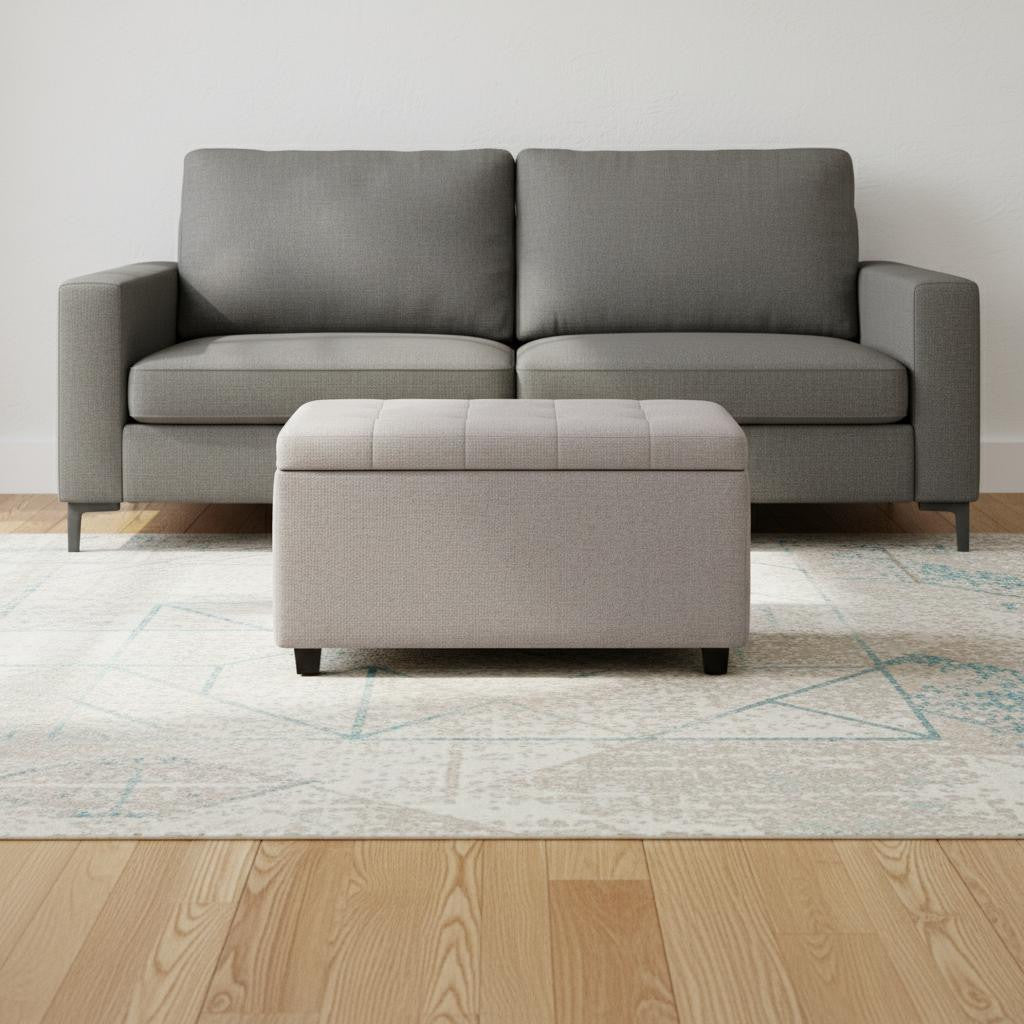 34" Dark Brown and Cloud Upholstery Storage Ottoman-1