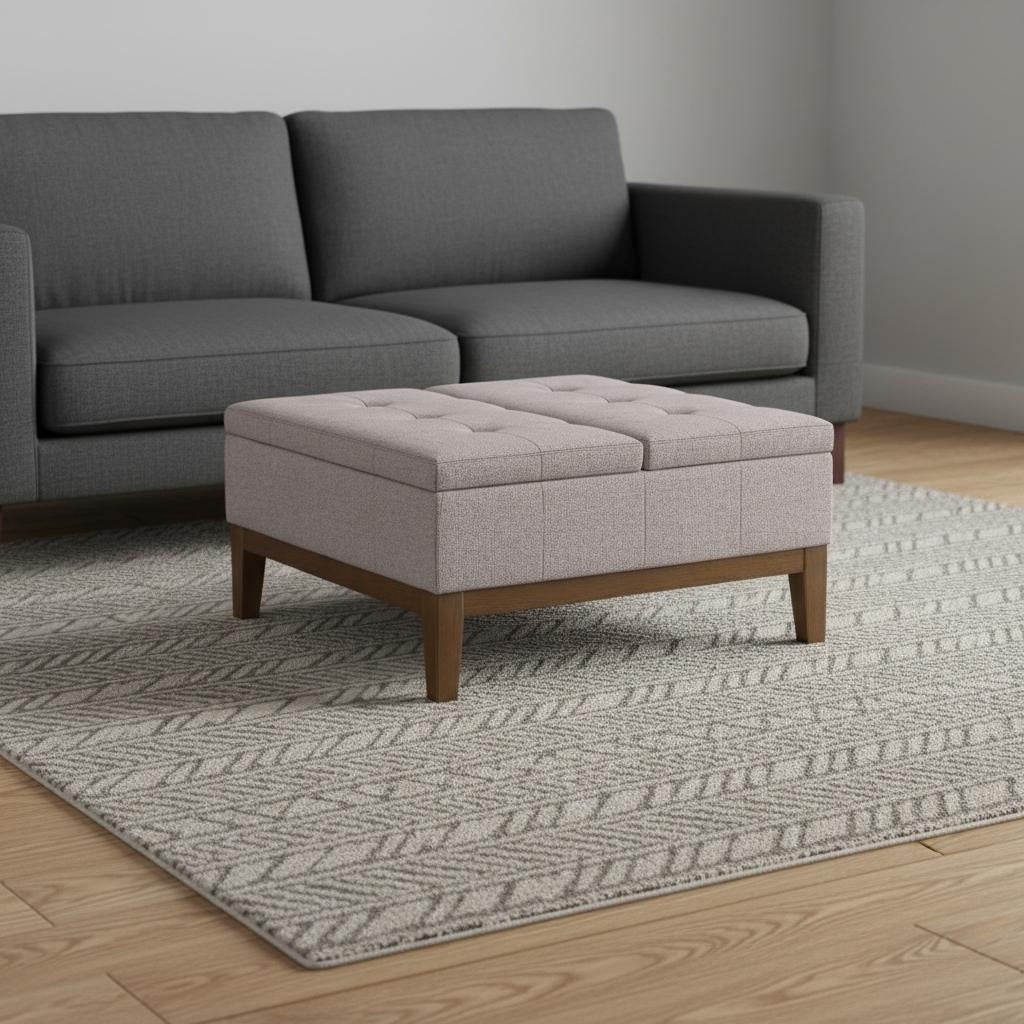 36" Walnut and Cloud Upholstery Storage Ottoman-1