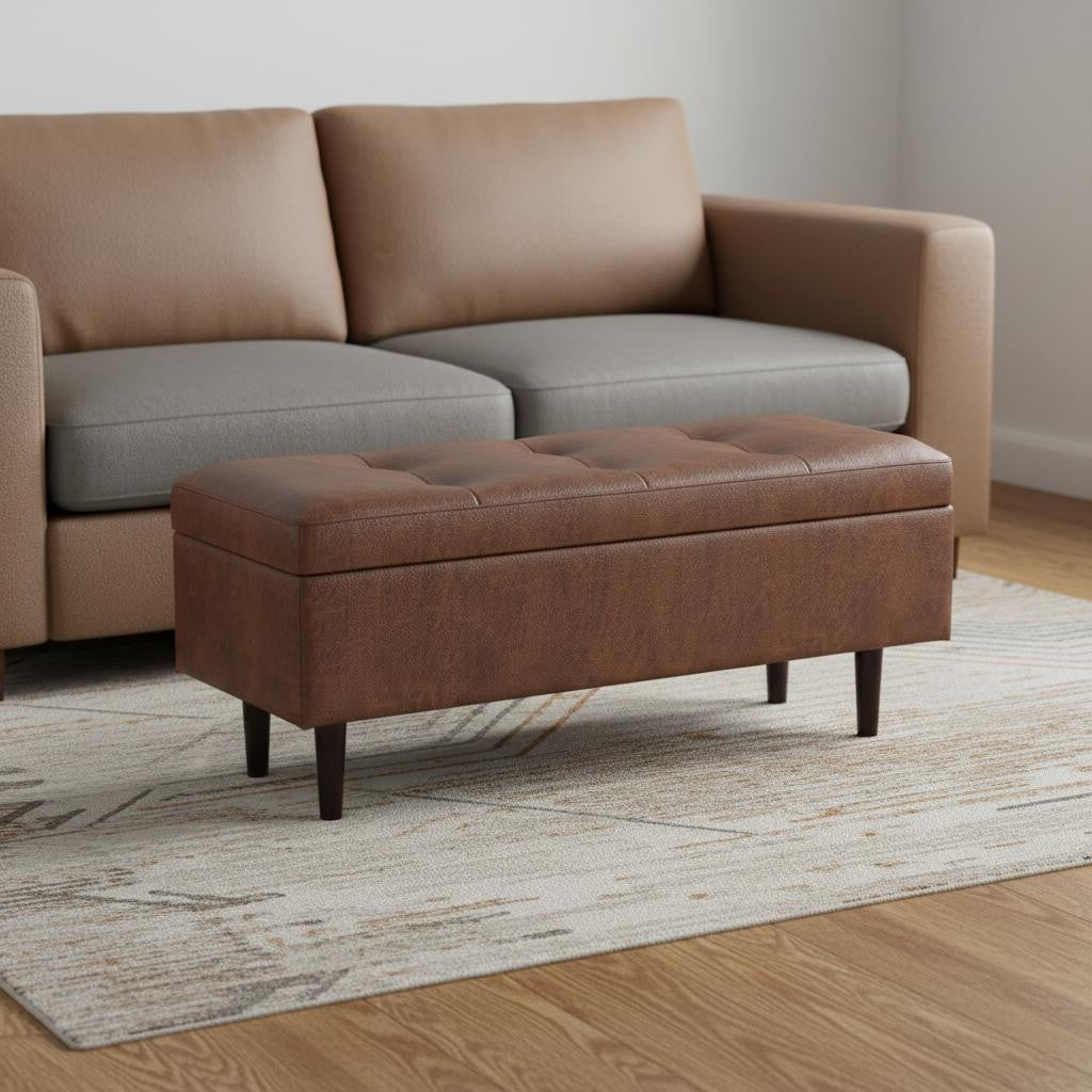 48" Brown Upholstery Storage Ottoman-1