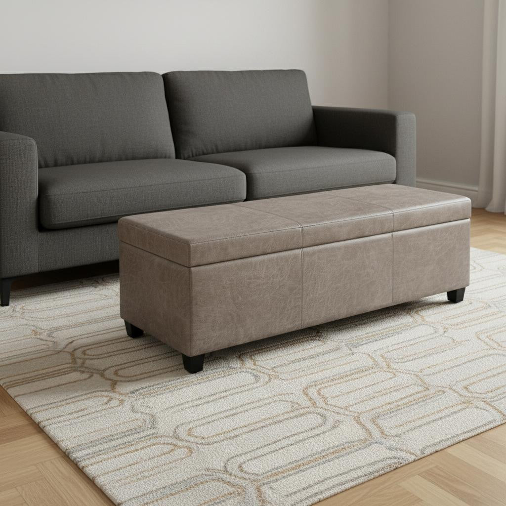 48" Dark Brown and Gray Upholstery Storage Ottoman-1