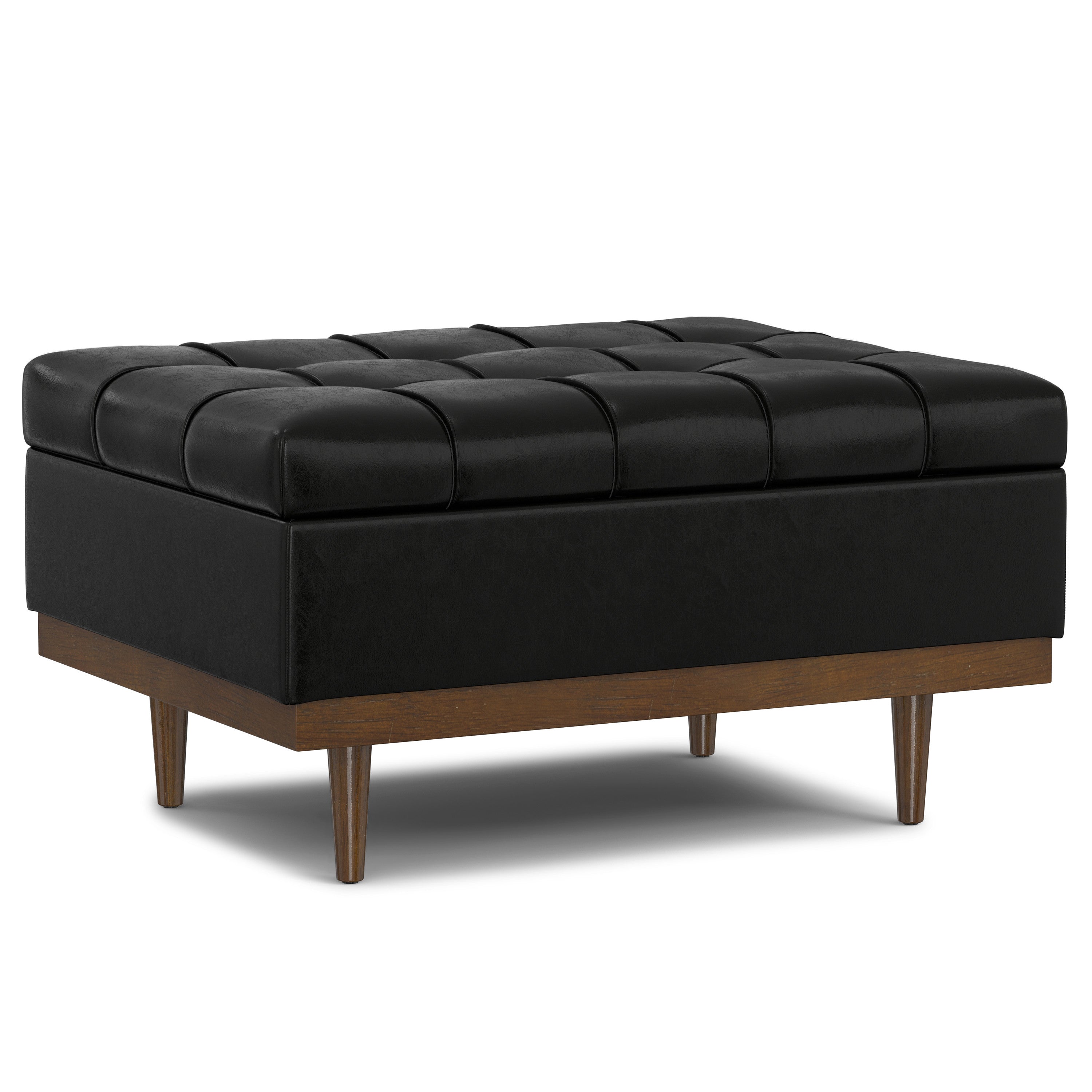34" Walnut and Black Upholstery Storage Ottoman-0
