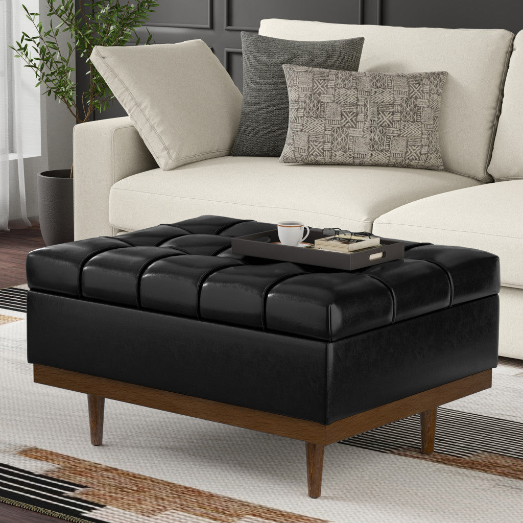 34" Walnut and Black Upholstery Storage Ottoman-6