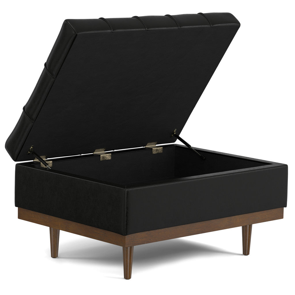 34" Walnut and Black Upholstery Storage Ottoman-2