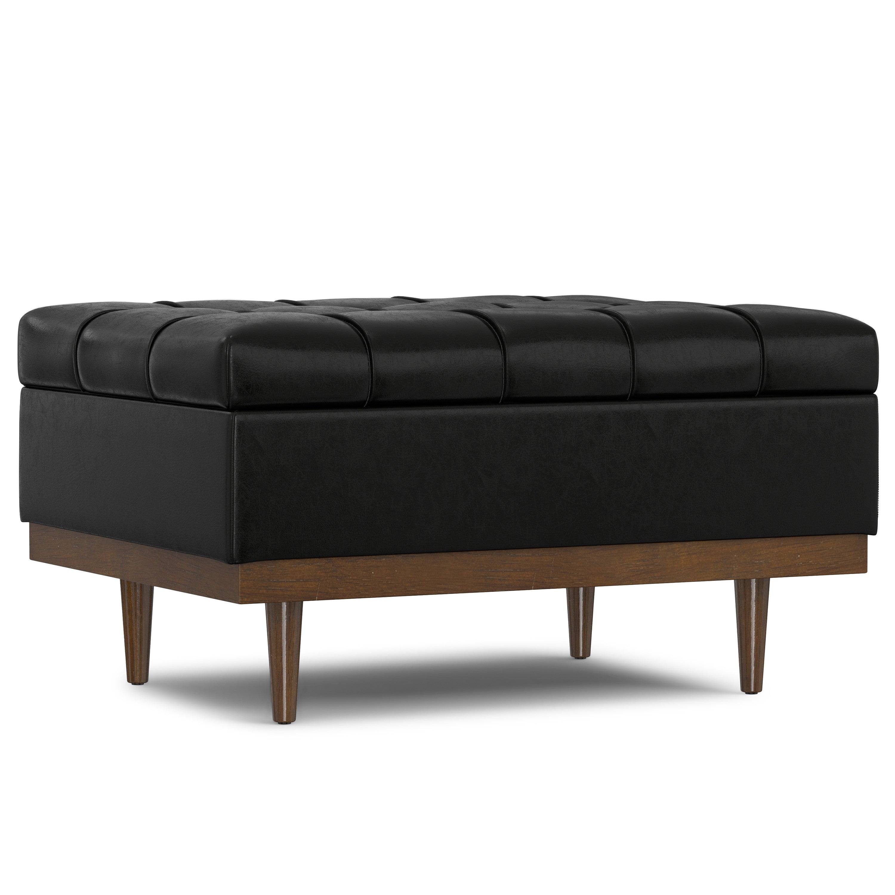 34" Walnut and Black Upholstery Storage Ottoman-3