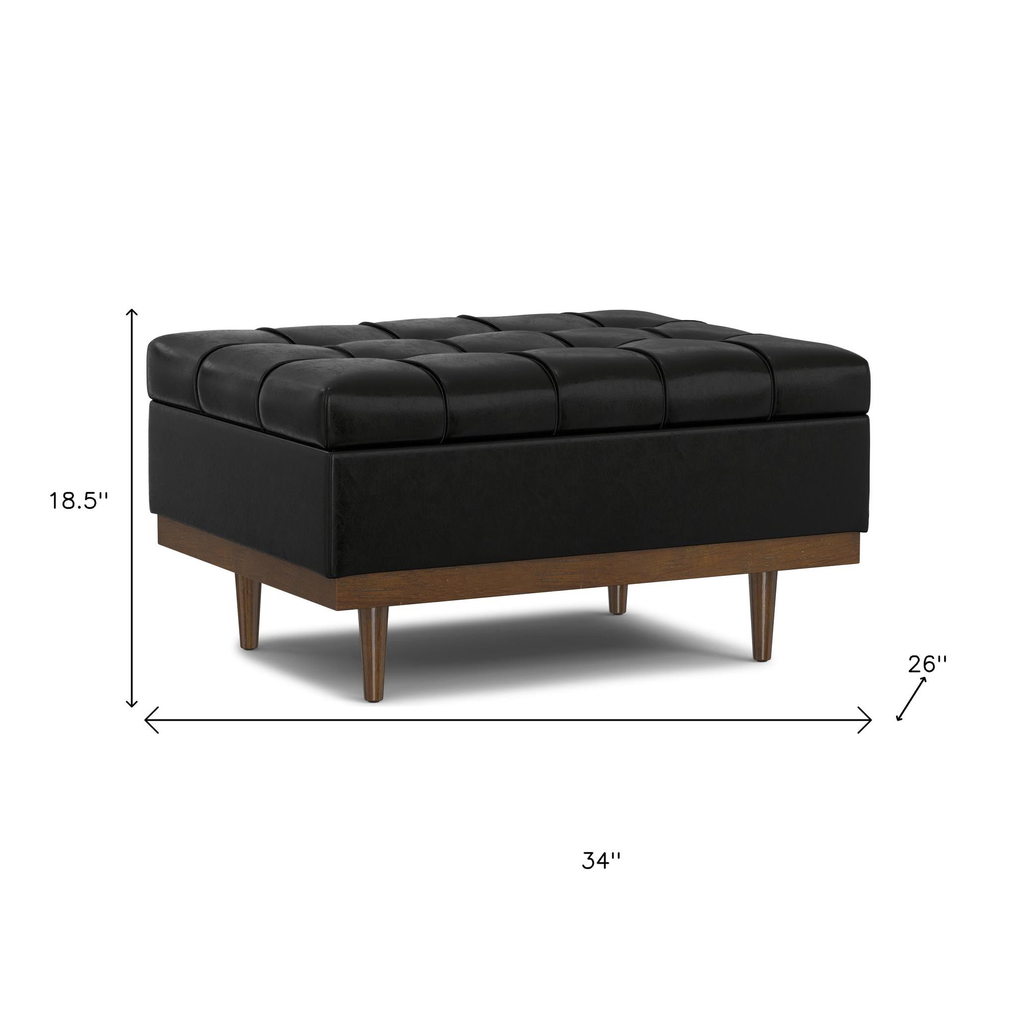 34" Walnut and Black Upholstery Storage Ottoman-7