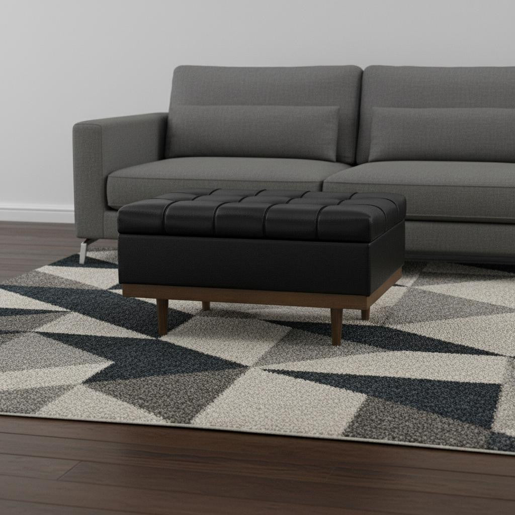 34" Walnut and Black Upholstery Storage Ottoman-1