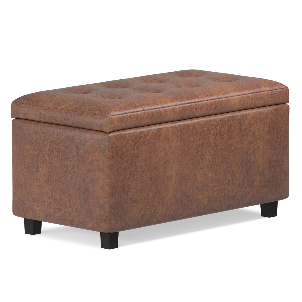 34" Dark Brown and Brown Upholstery Storage Ottoman-0