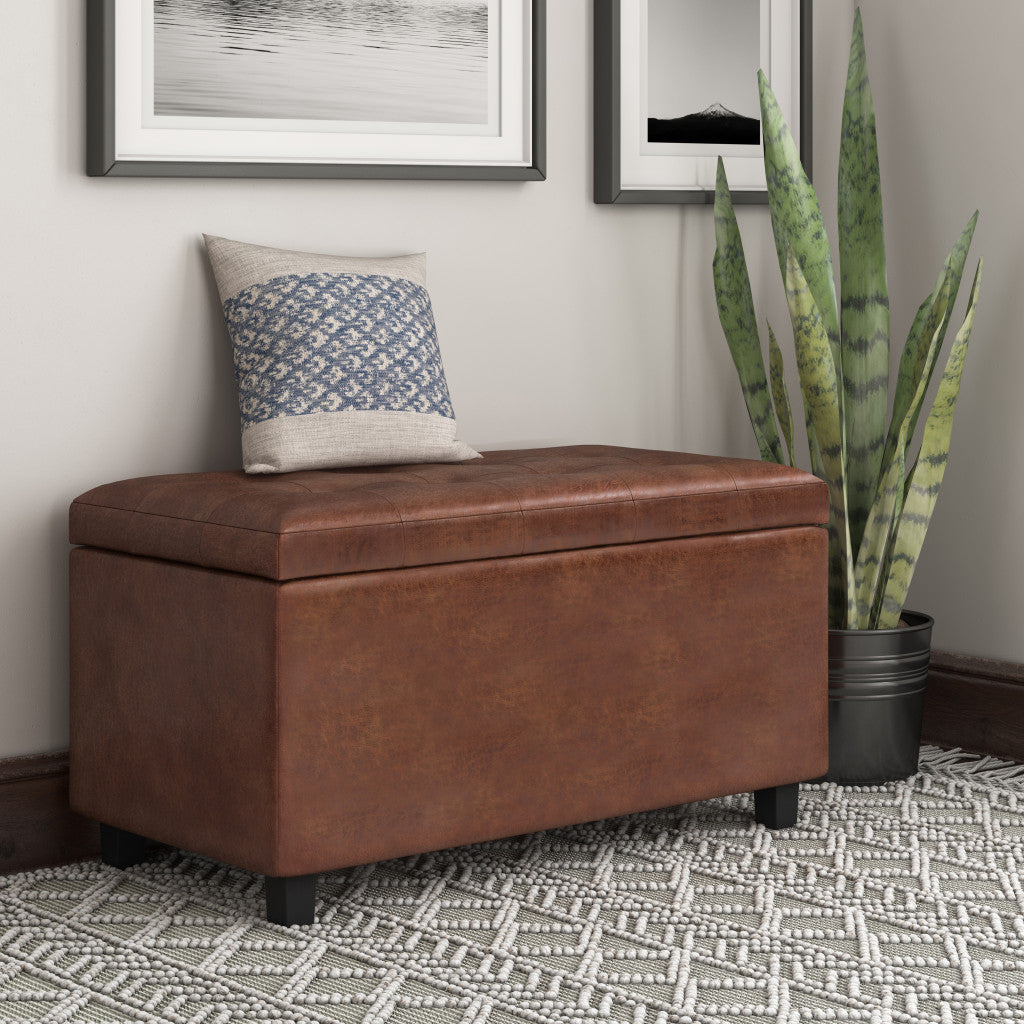 34" Dark Brown and Brown Upholstery Storage Ottoman-7