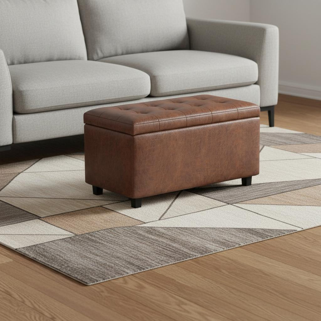 34" Dark Brown and Brown Upholstery Storage Ottoman-1