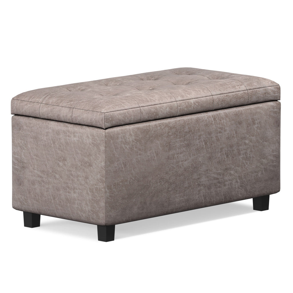 34" Dark Brown and Gray Upholstery Storage Ottoman-0