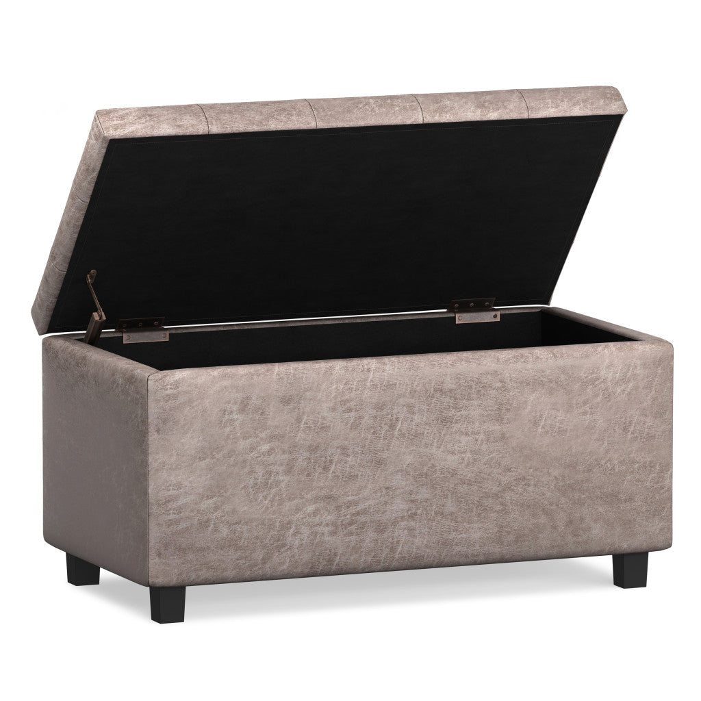34" Dark Brown and Gray Upholstery Storage Ottoman-2