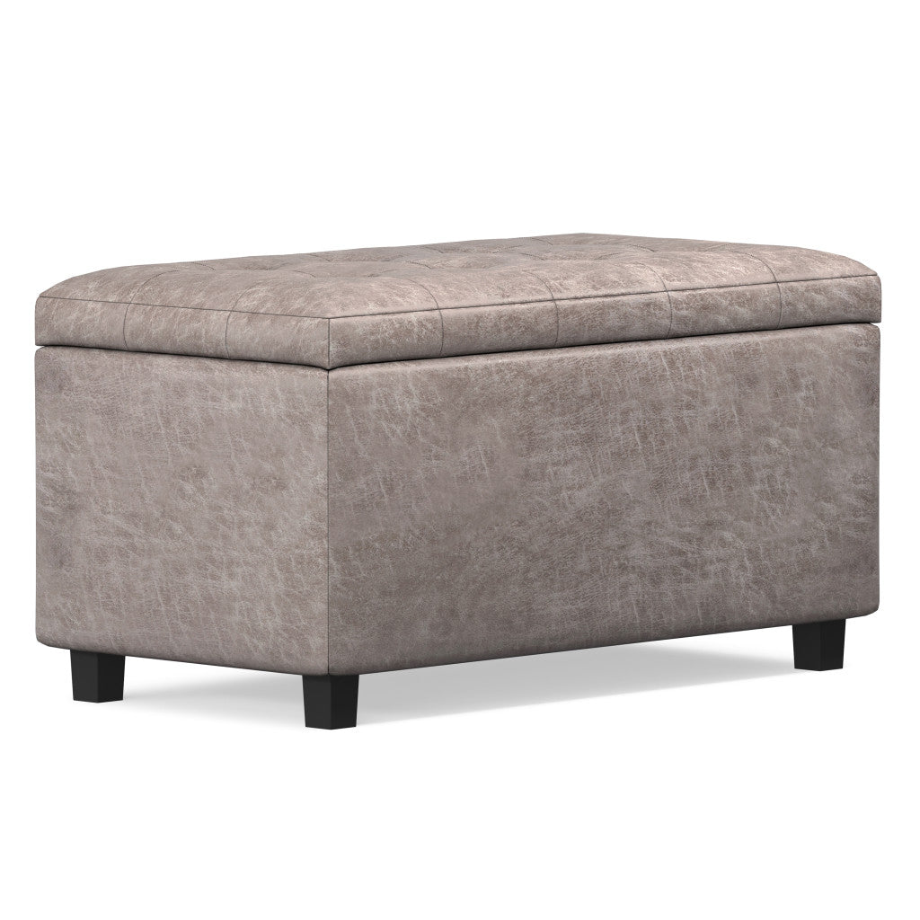 34" Dark Brown and Gray Upholstery Storage Ottoman-4