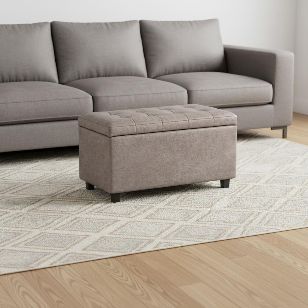 34" Dark Brown and Gray Upholstery Storage Ottoman-1