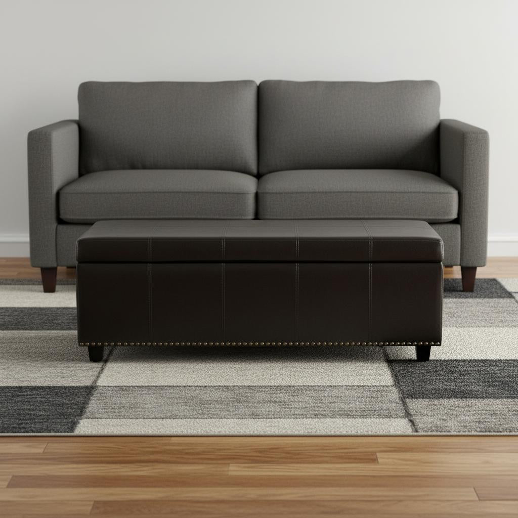 48" Dark Brown and Coffee Upholstery Storage Ottoman-1