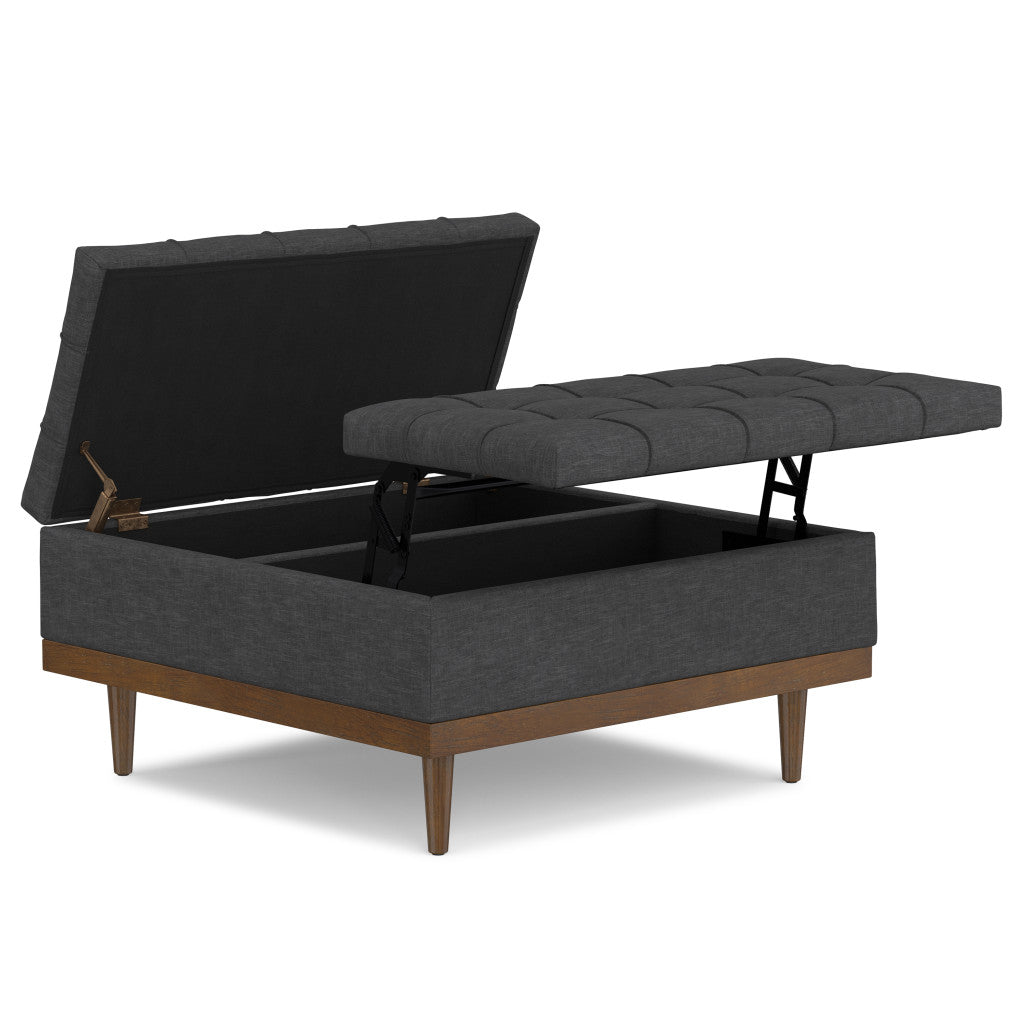 36" Walnut and Slate Gray Upholstery Storage Ottoman-4