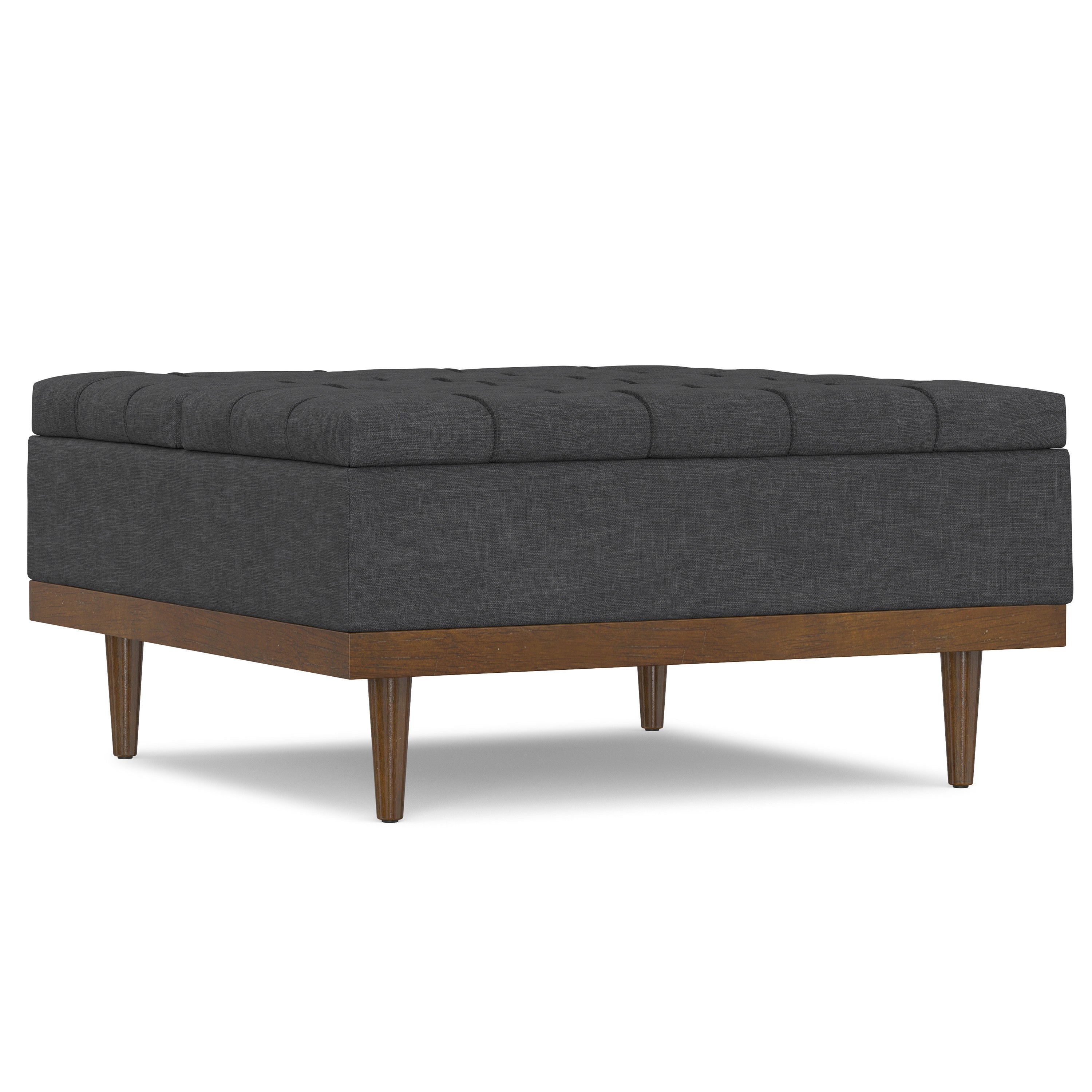 36" Walnut and Slate Gray Upholstery Storage Ottoman-3