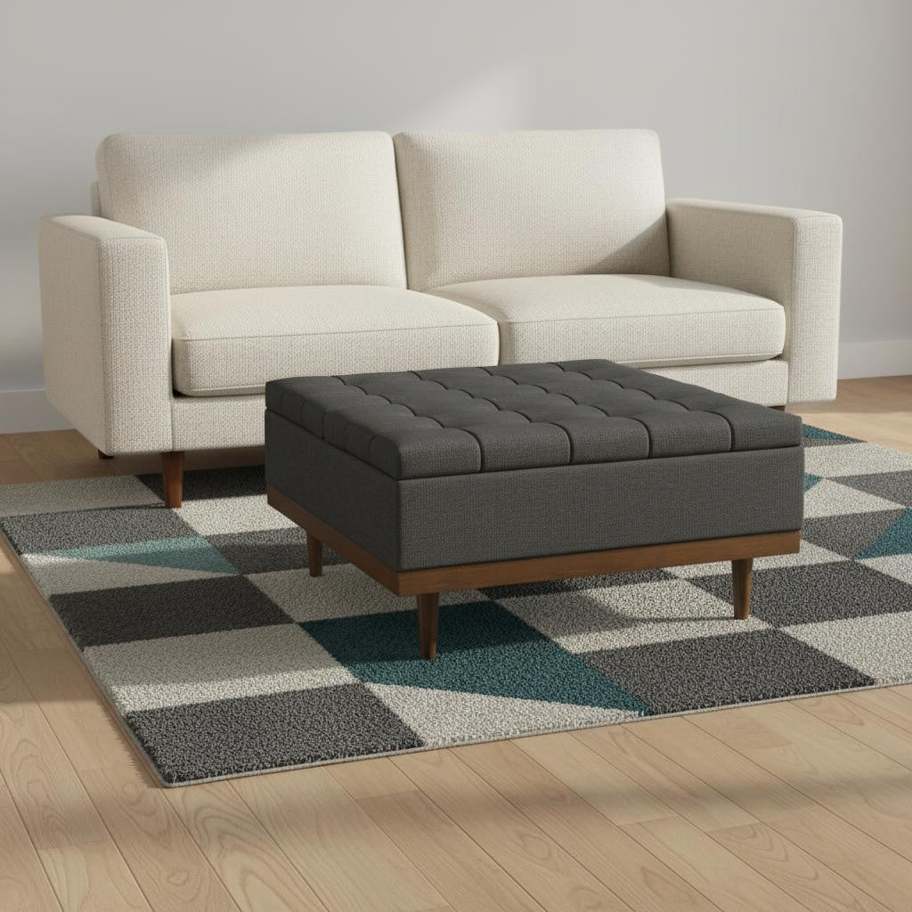 36" Walnut and Slate Gray Upholstery Storage Ottoman-1