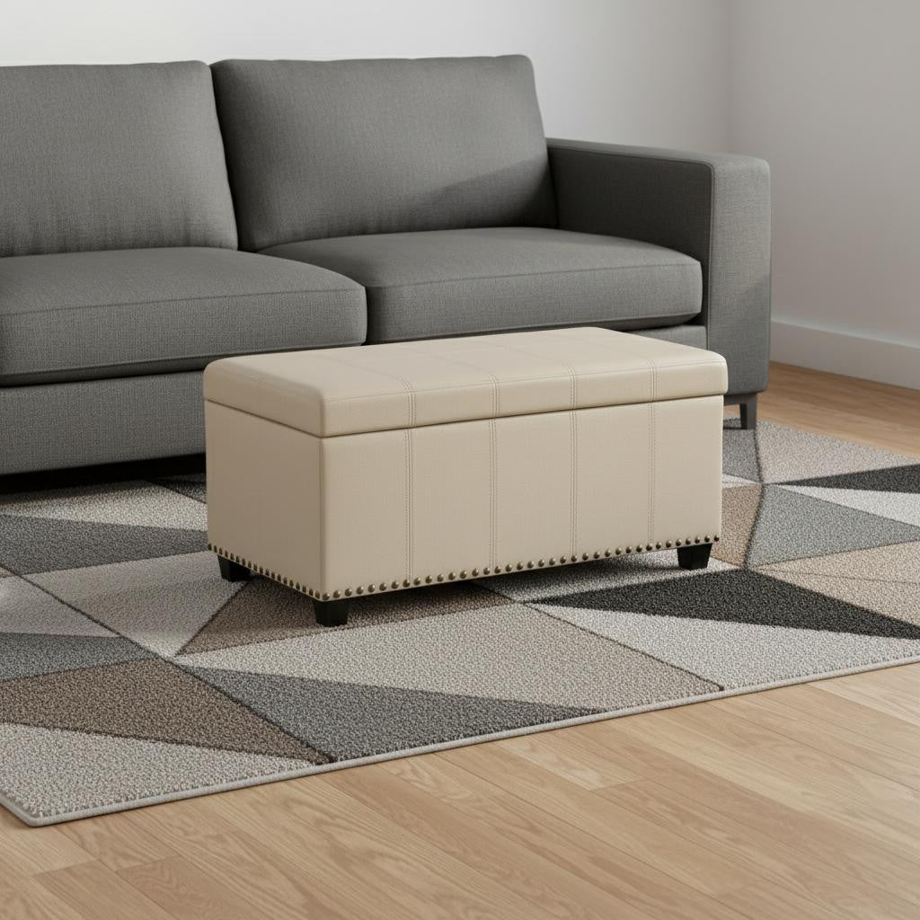 33" Espresso and Cream Upholstery Storage Ottoman-1