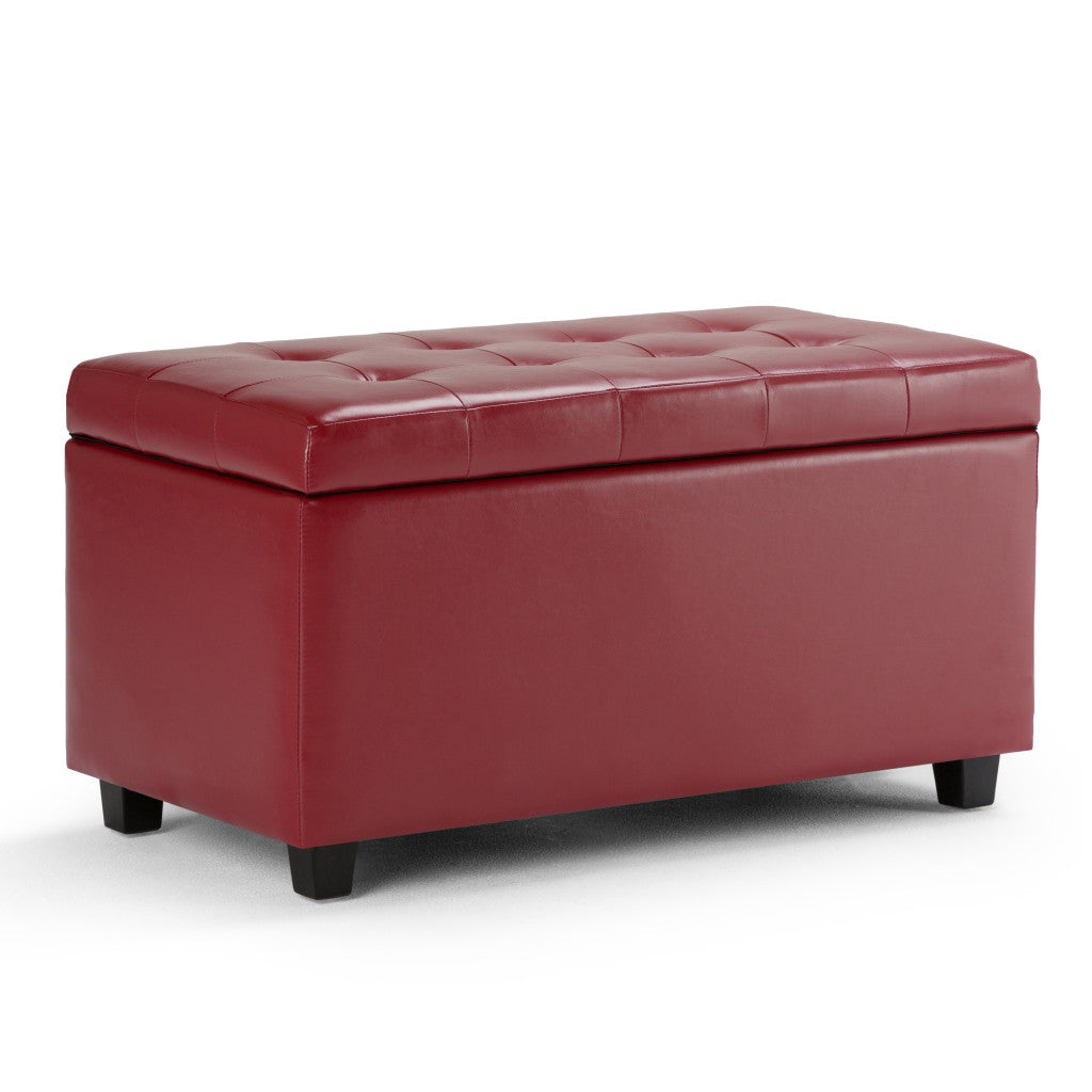 34" Dark Brown and Red Upholstery Storage Ottoman-0