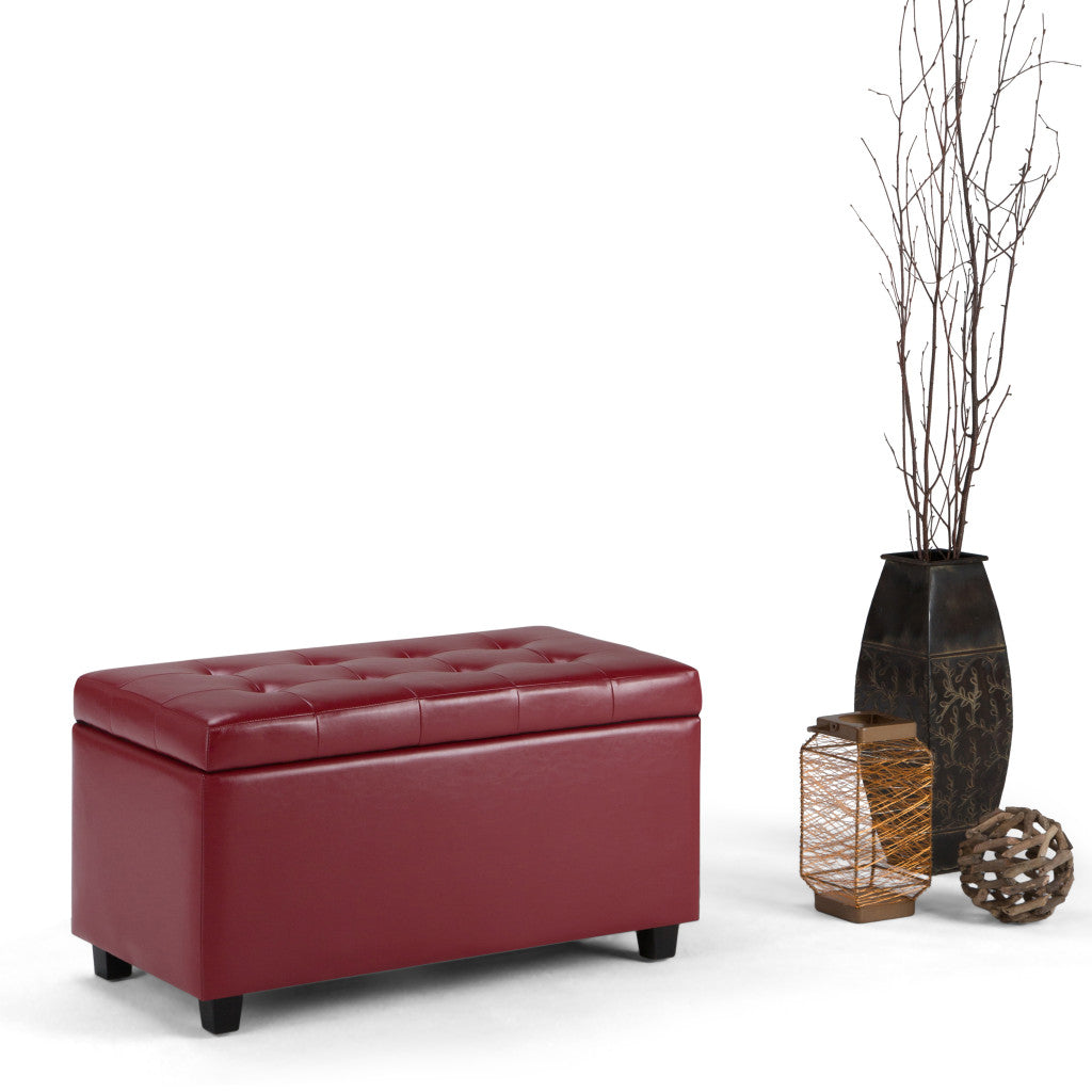 34" Dark Brown and Red Upholstery Storage Ottoman-3