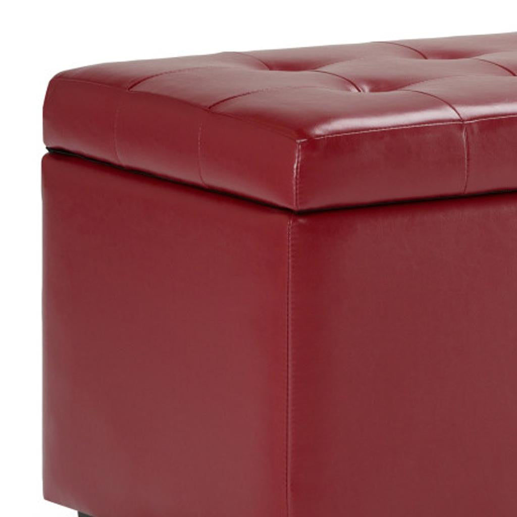 34" Dark Brown and Red Upholstery Storage Ottoman-5