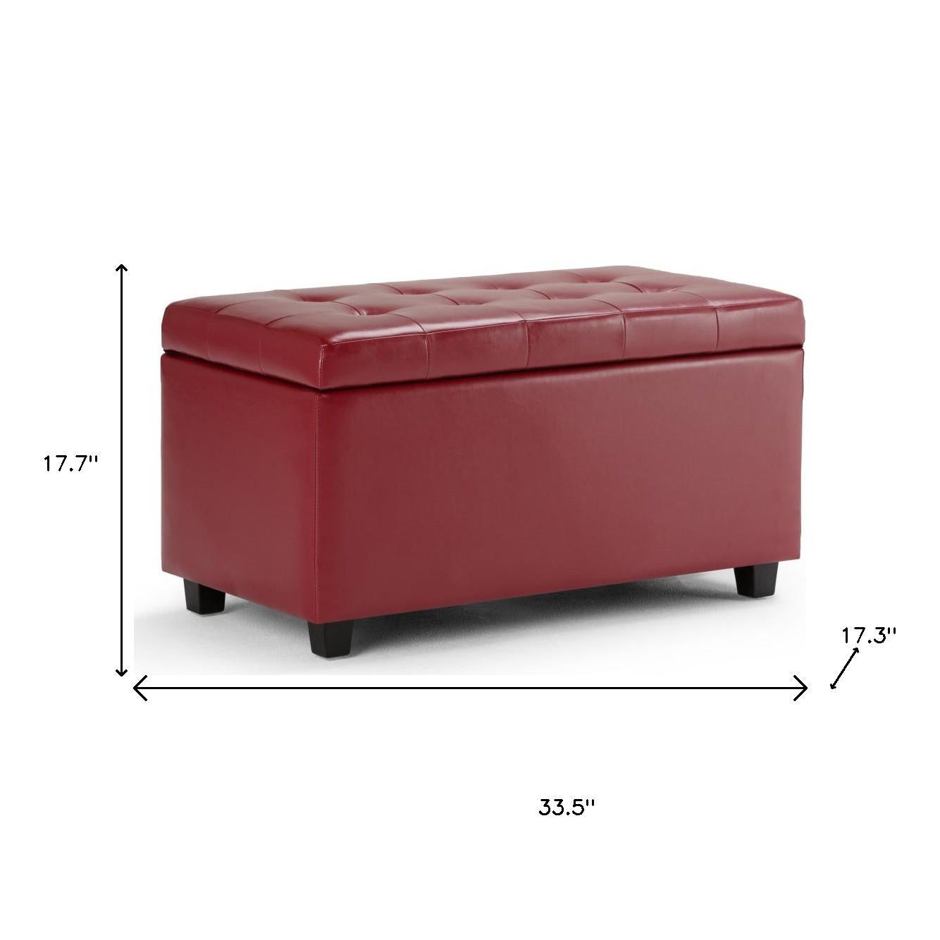34" Dark Brown and Red Upholstery Storage Ottoman-7