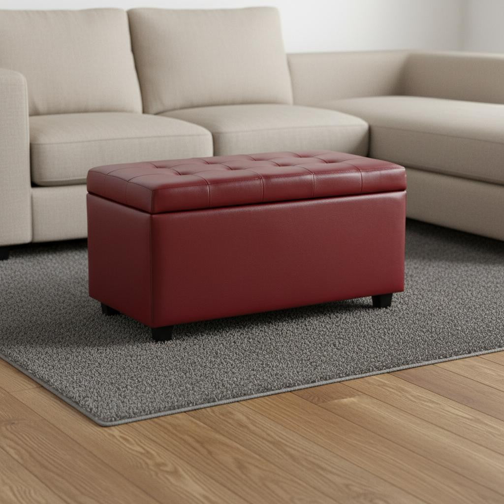 34" Dark Brown and Red Upholstery Storage Ottoman-1