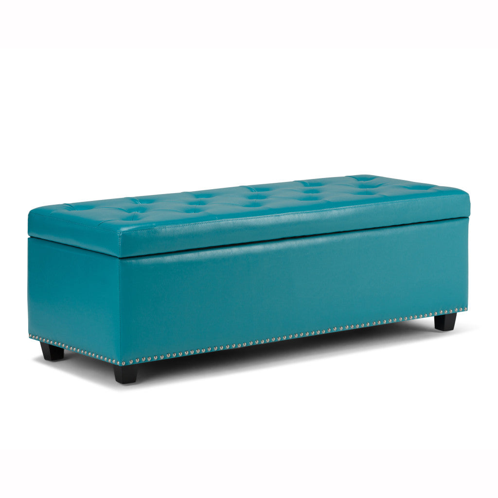 48" Dark Brown and Blue Upholstery Storage Ottoman-0