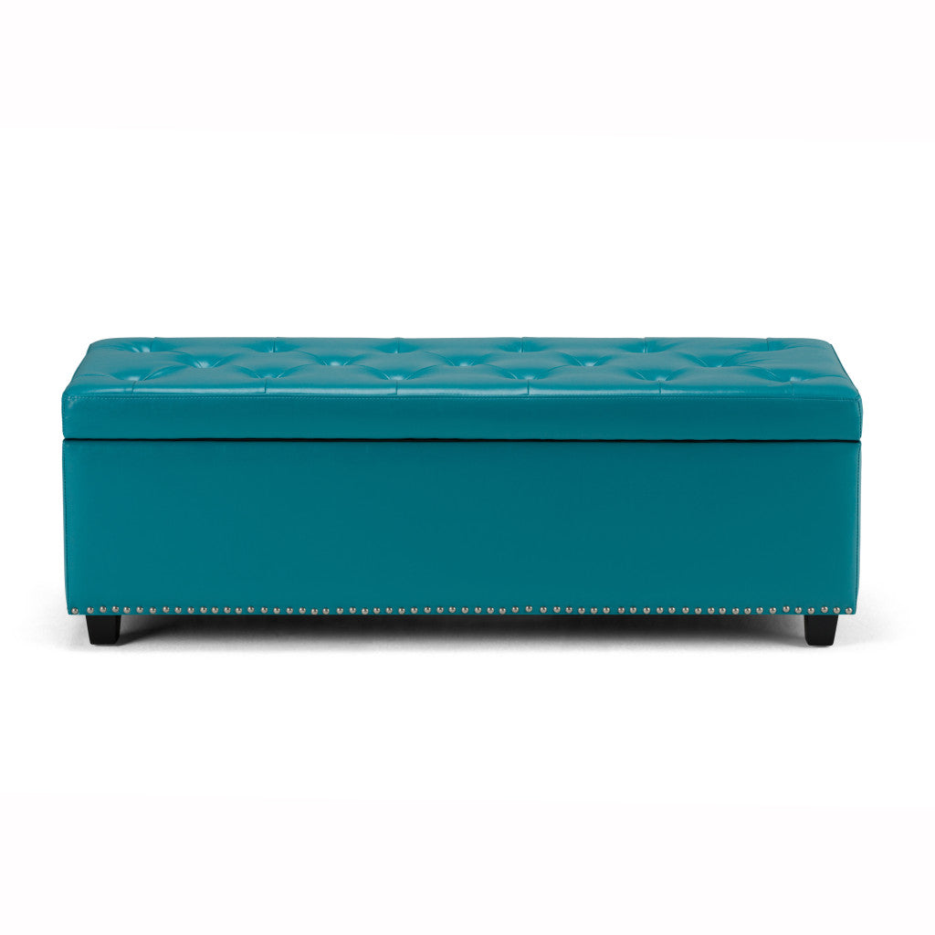 48" Dark Brown and Blue Upholstery Storage Ottoman-3