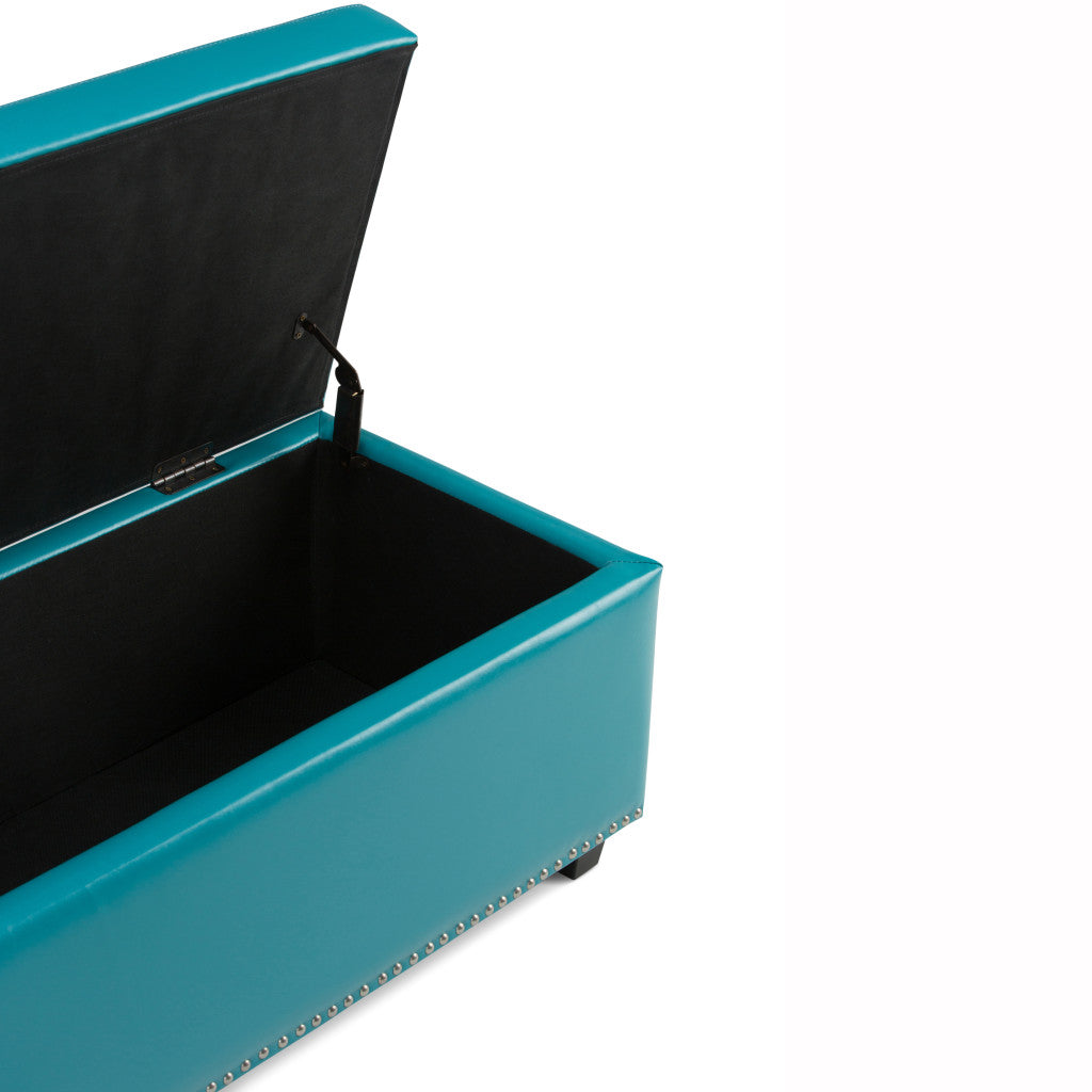 48" Dark Brown and Blue Upholstery Storage Ottoman-4