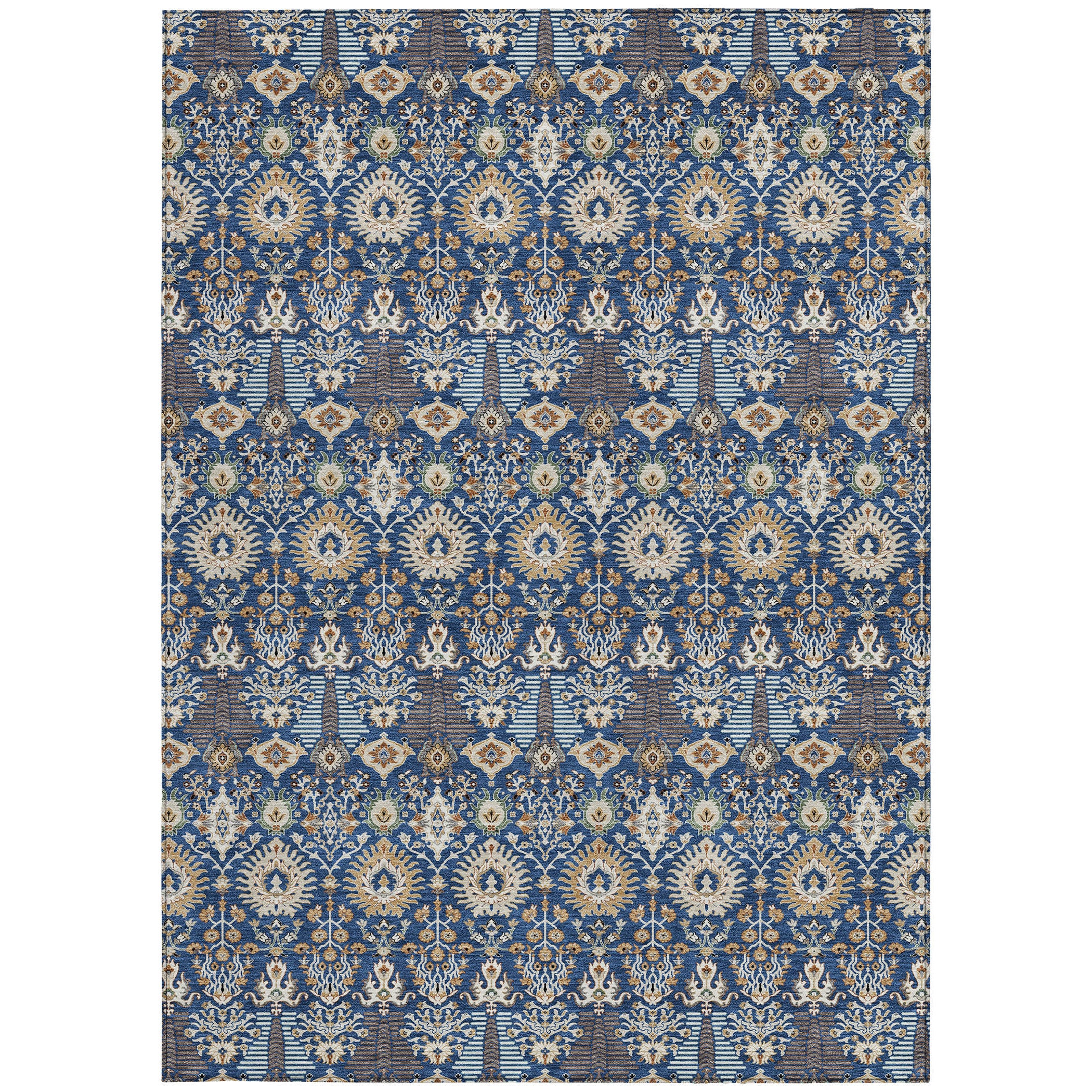 3' X 5' Navy Blue And Ivory Floral Washable Indoor Outdoor Area Rug-3