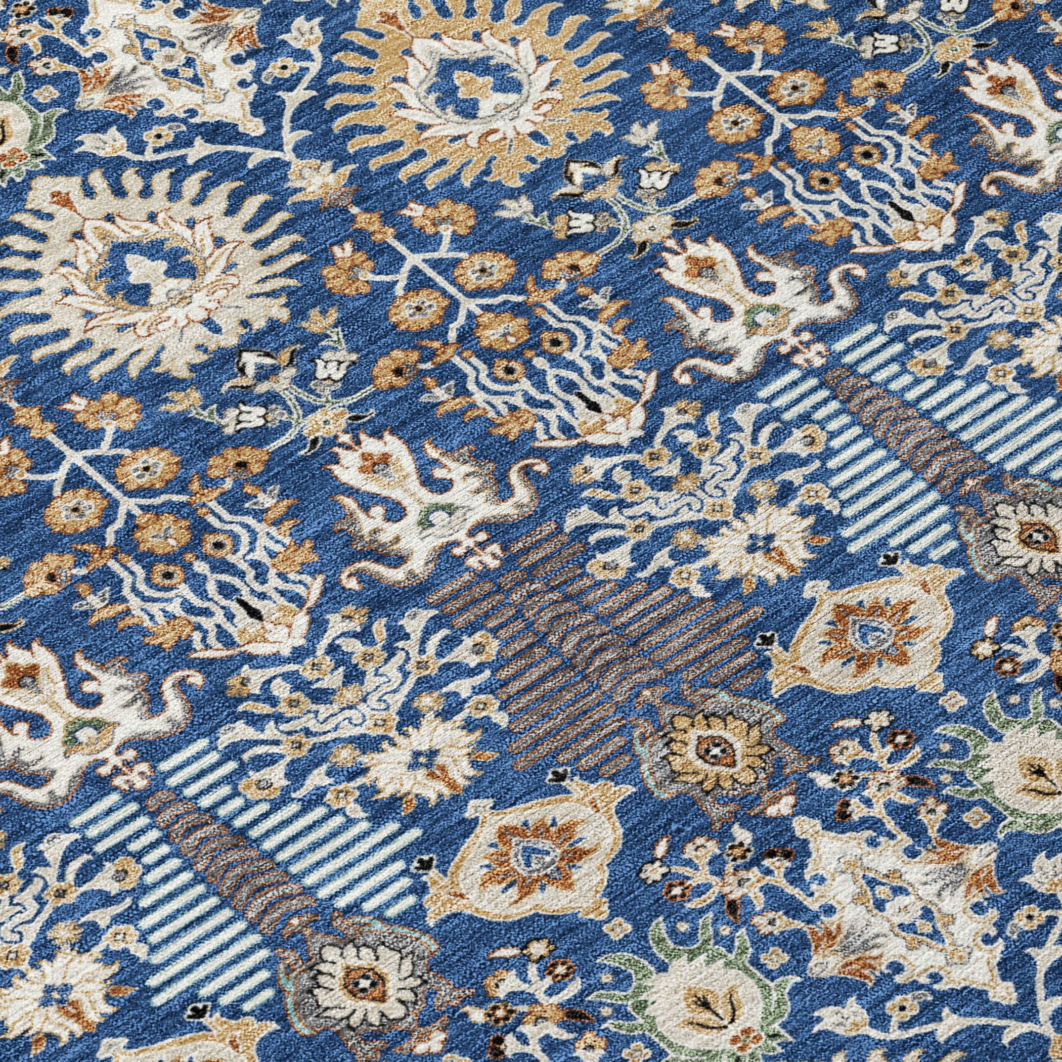 3' X 5' Navy Blue And Ivory Floral Washable Indoor Outdoor Area Rug-6