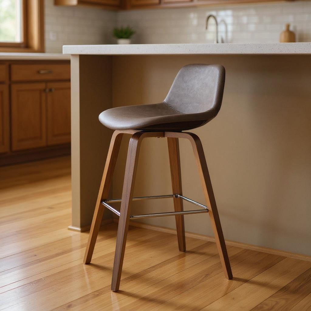 28" Brown Wood Backless Counter Height Bar Chair-0