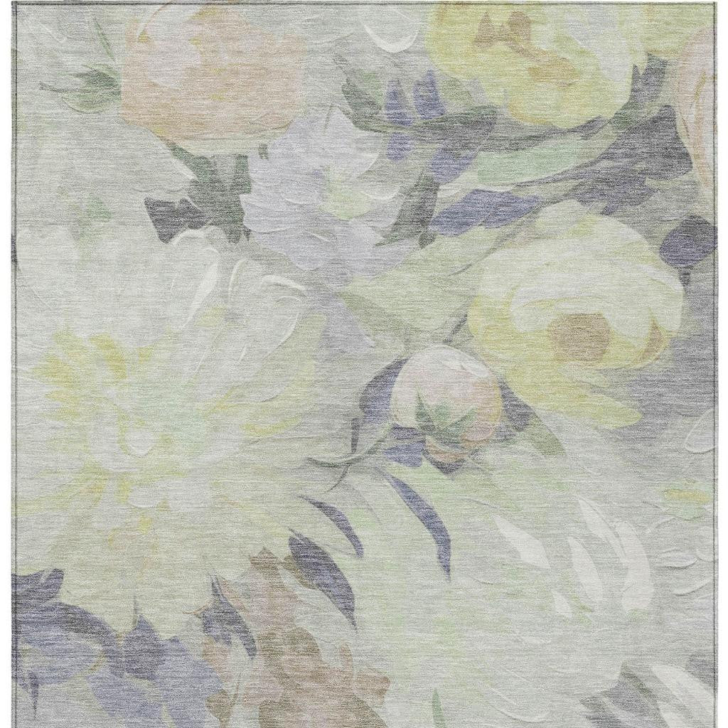 5' X 8' Mint Green Ivory And Beige Floral Washable Indoor Outdoor Area Rug-4